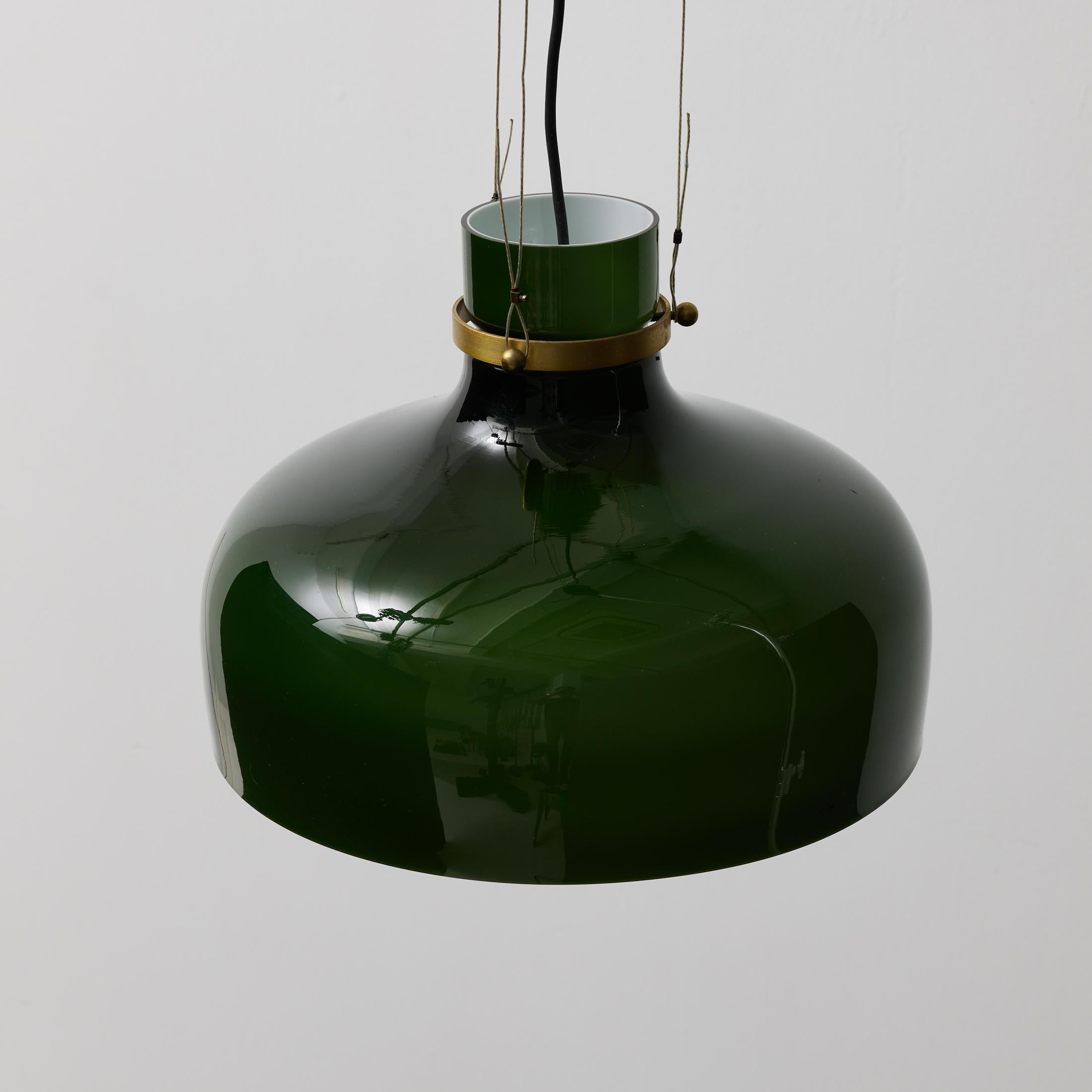 Antique Green Glass Ceiling Lamp, Early 20th Century, France For Sale 2
