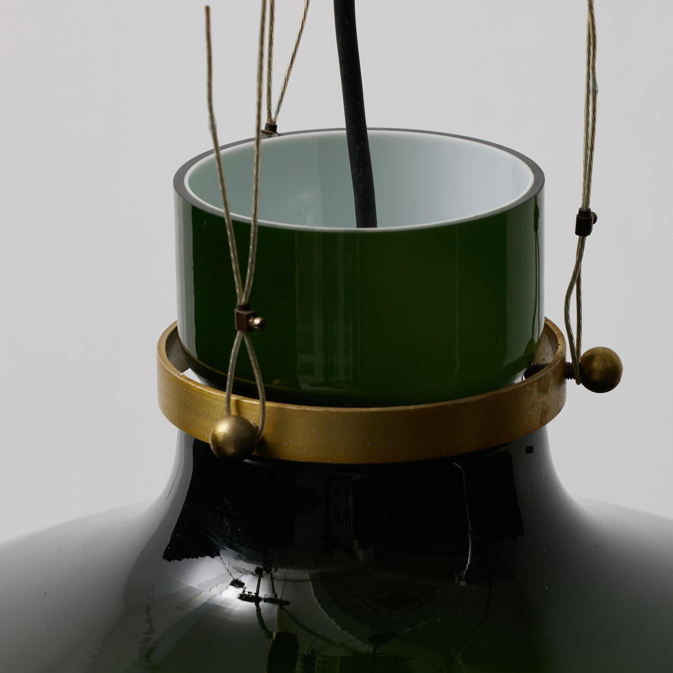 Antique Green Glass Ceiling Lamp, Early 20th Century, France For Sale 3
