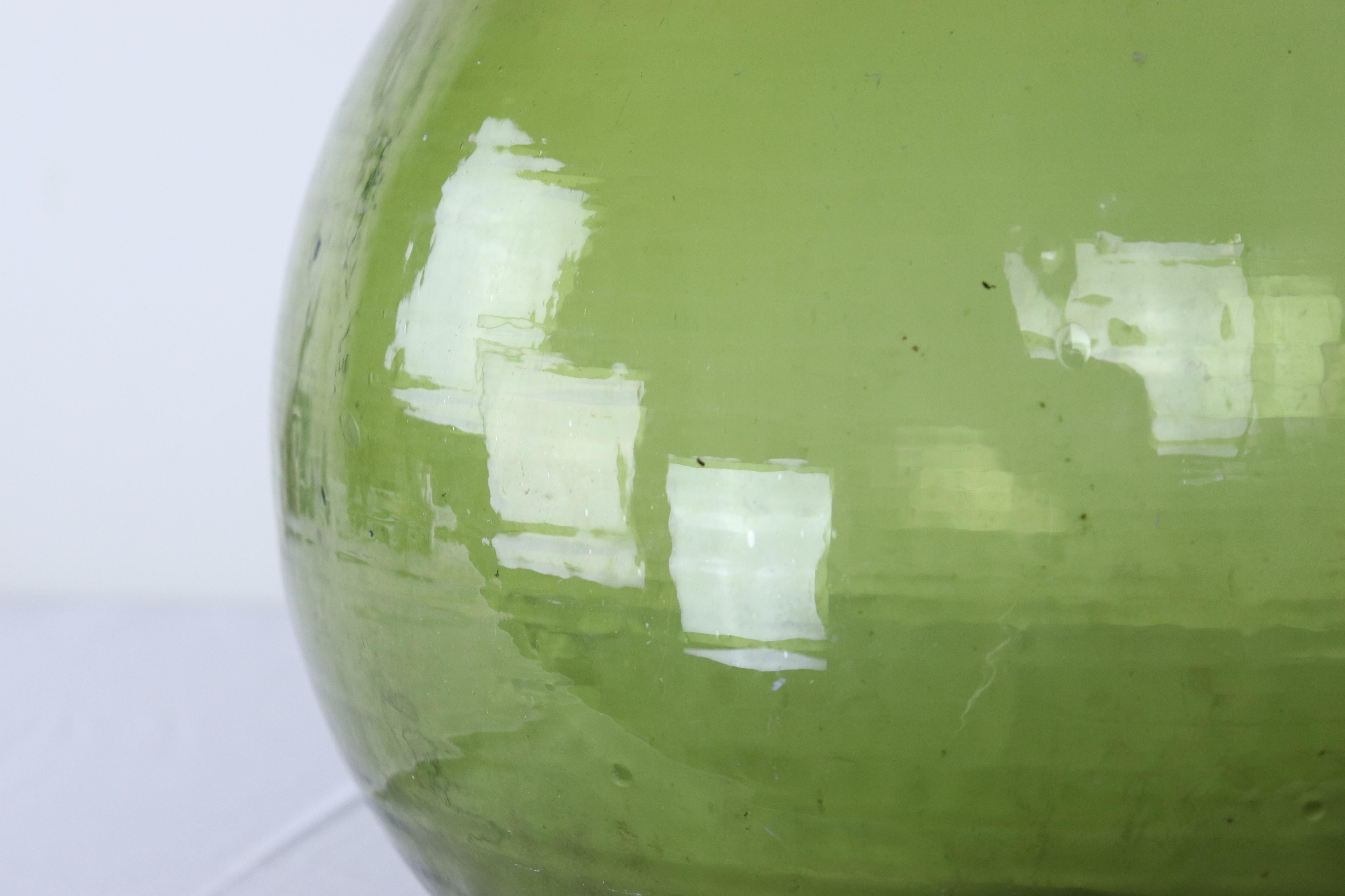 Blown Glass Antique Green Glass Demijohn Bottle -D For Sale