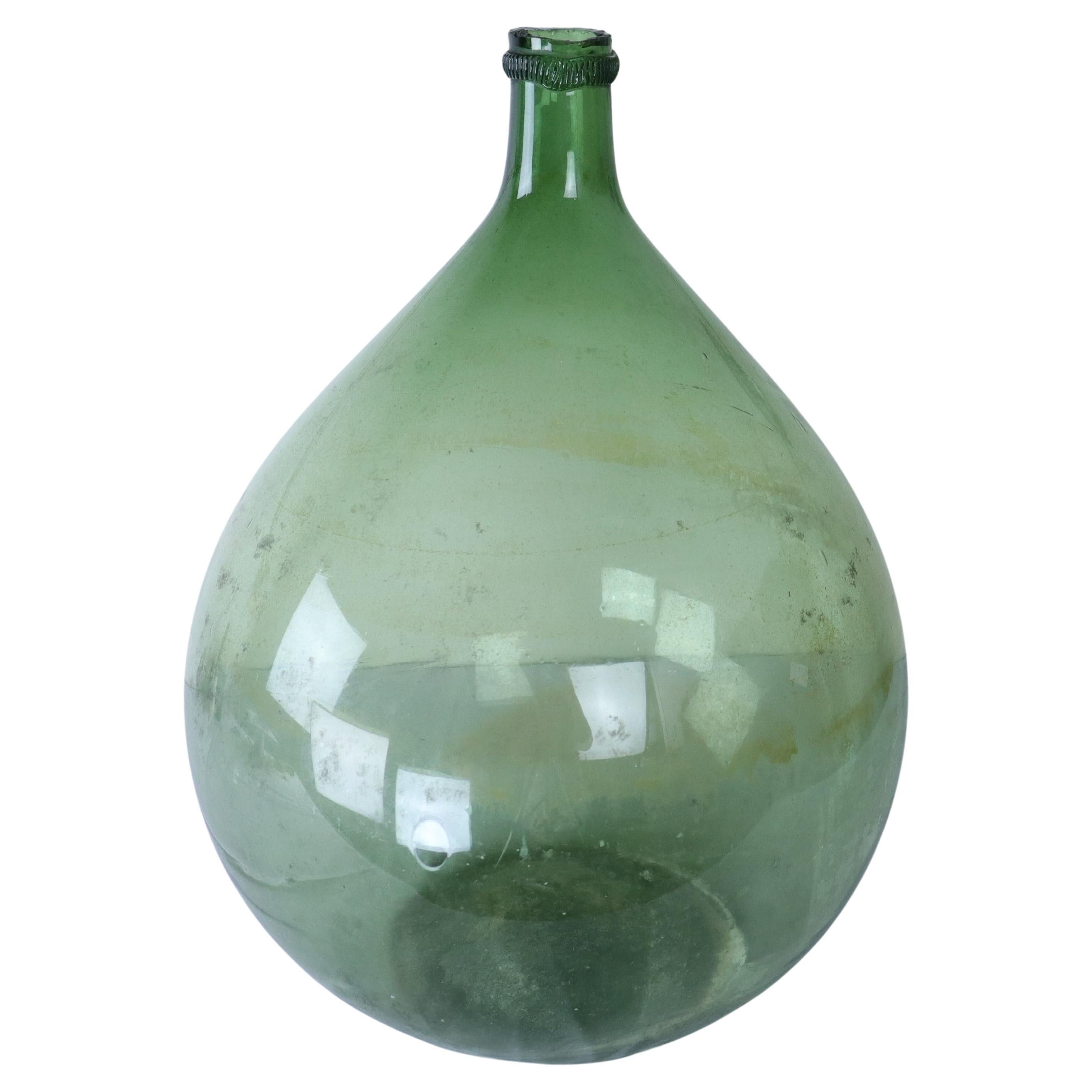 Antique Green Glass Demijohn Bottle-C For Sale