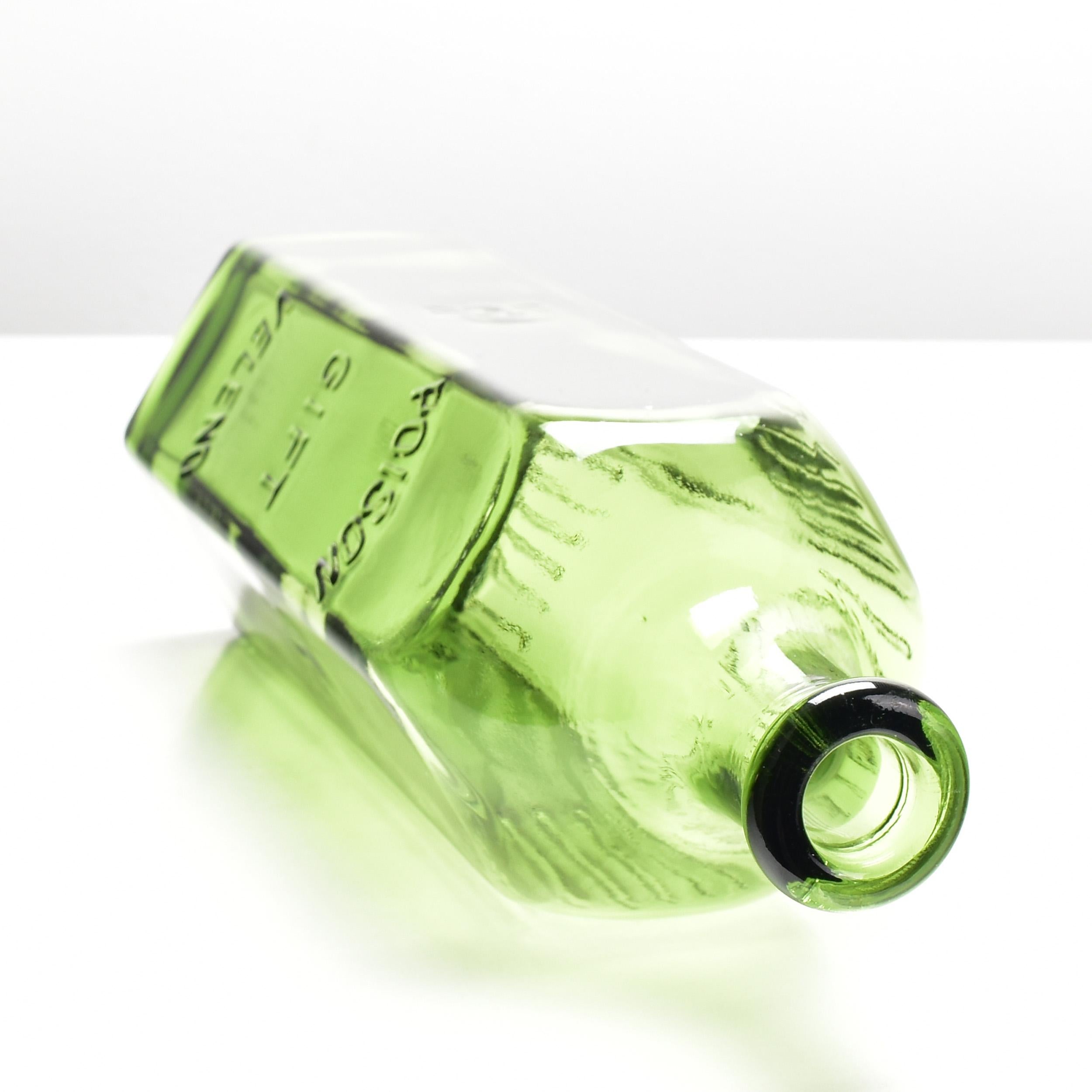 Antique Green Glass Poison Bottle Jar Skull Crossbones Apothecary Chemist For Sale 1