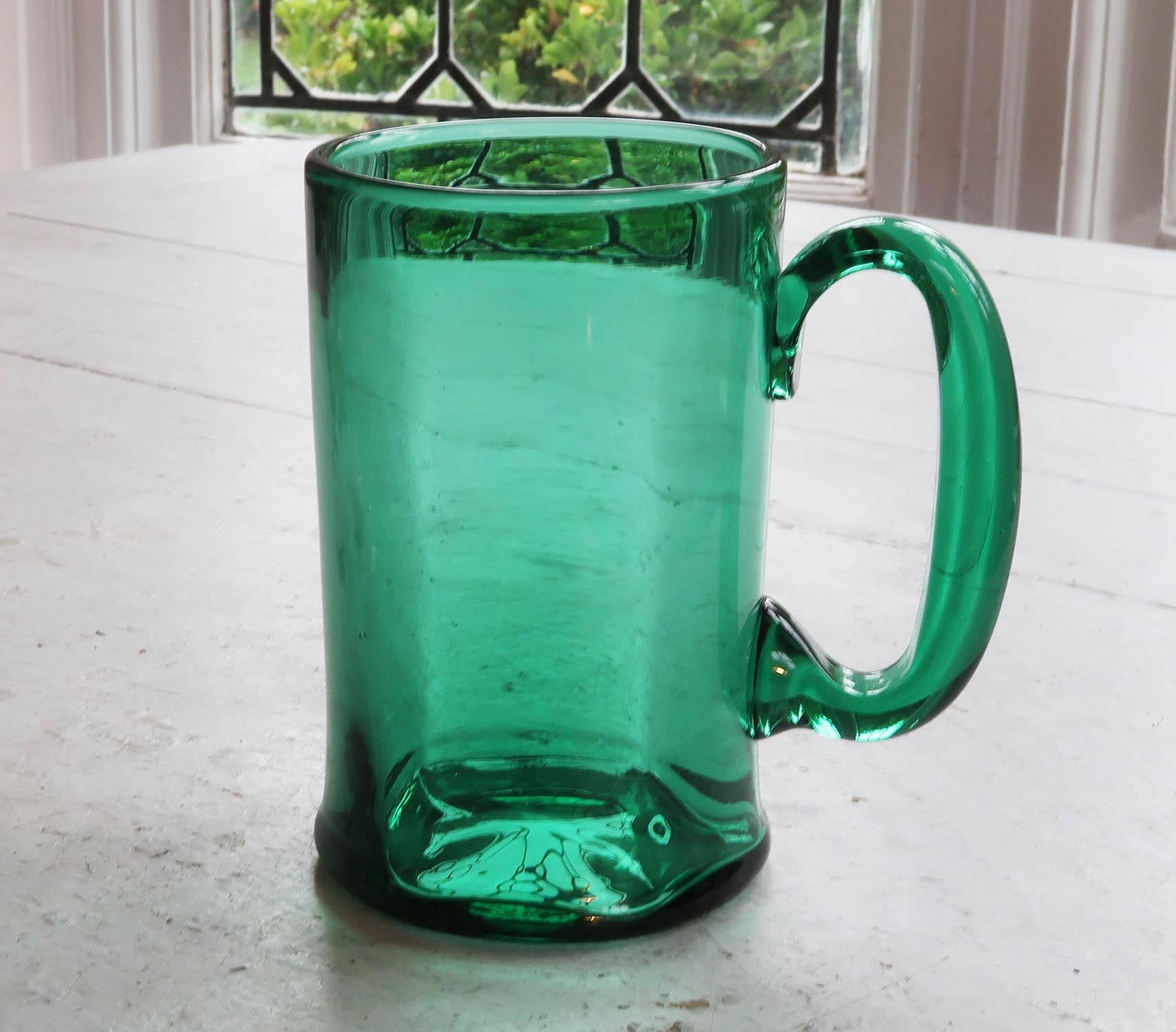 Scottish Antique Green Glass Tankard. English C.1920 For Sale