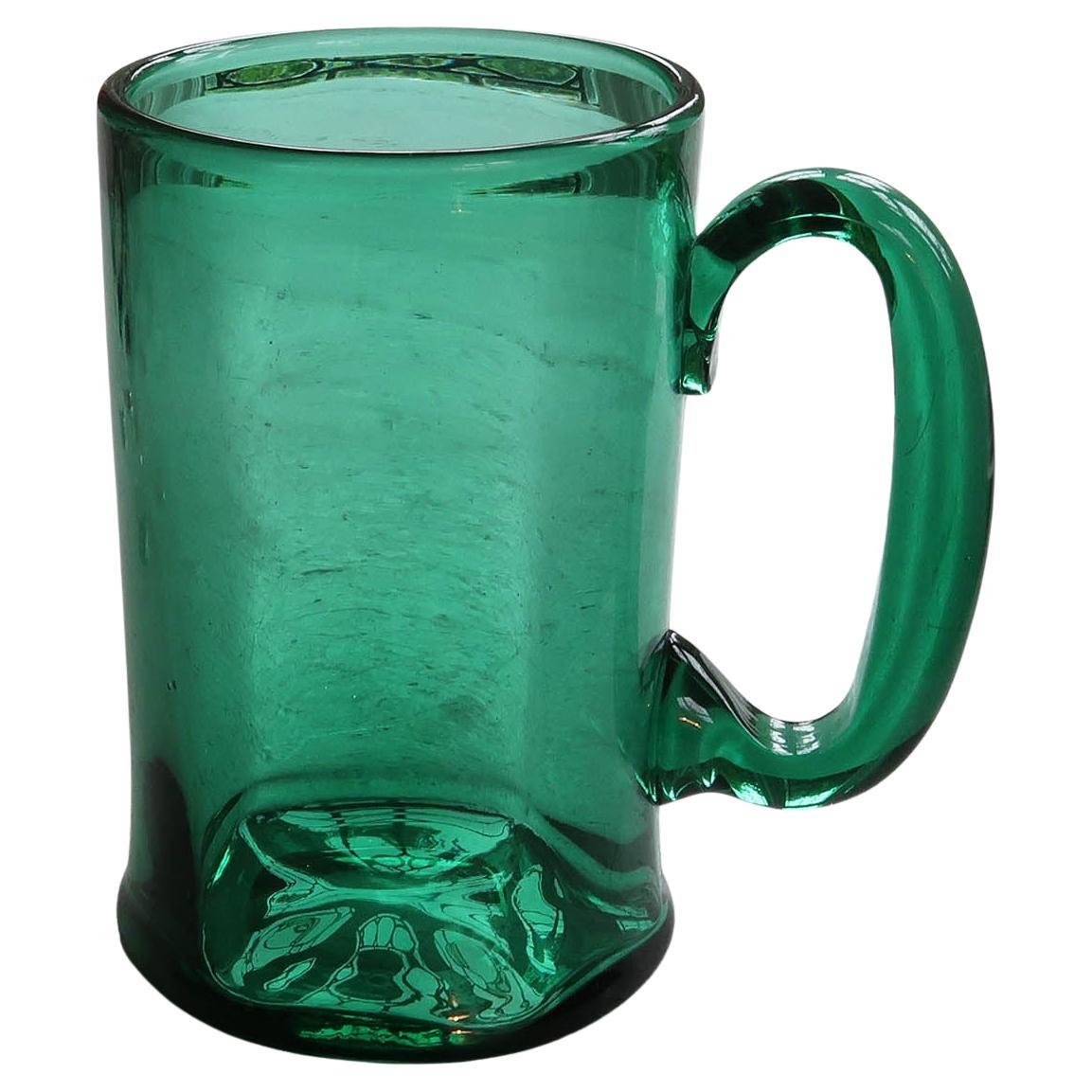 Antique Green Glass Tankard. English C.1920 For Sale