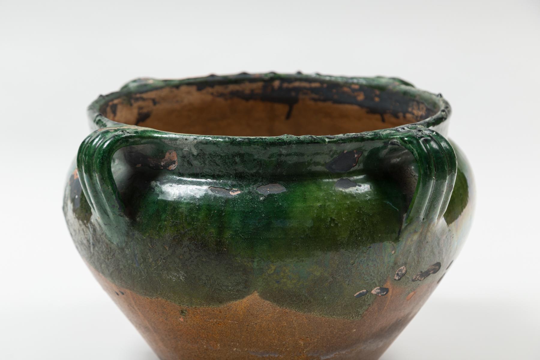 Country Antique Green Glazed Terracotta planter, Provence, France, early 20th Century For Sale