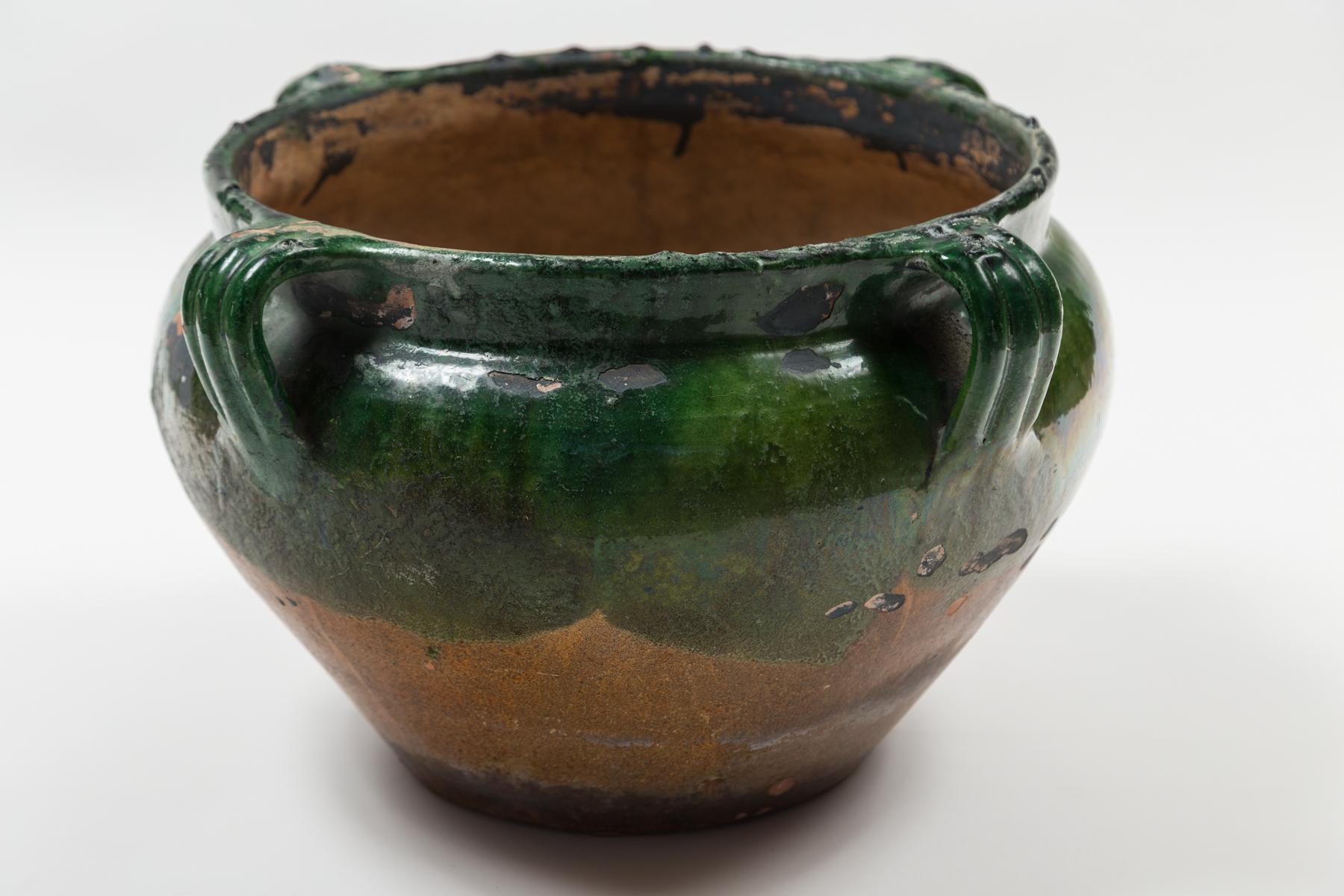 French Antique Green Glazed Terracotta planter, Provence, France, early 20th Century For Sale