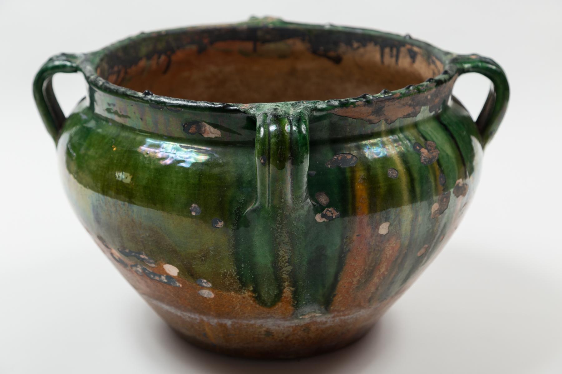 Antique Green Glazed Terracotta planter, Provence, France, early 20th Century For Sale 1
