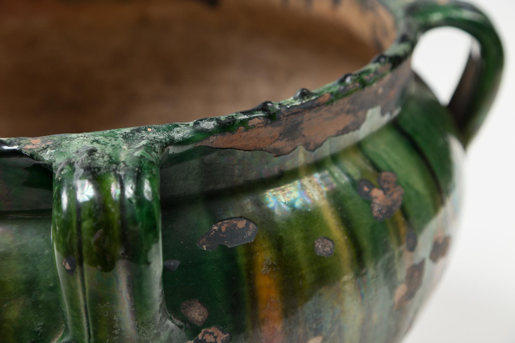 Antique Green Glazed Terracotta planter, Provence, France, early 20th Century For Sale 3