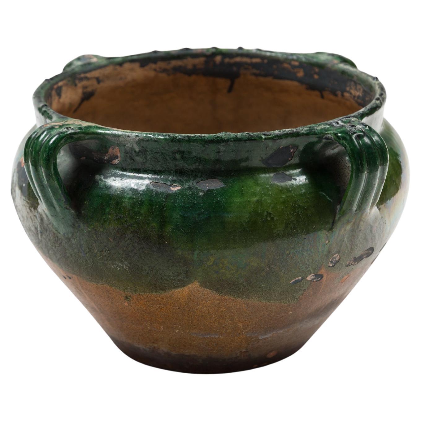 Antique Green Glazed Terracotta planter, Provence, France, early 20th Century For Sale