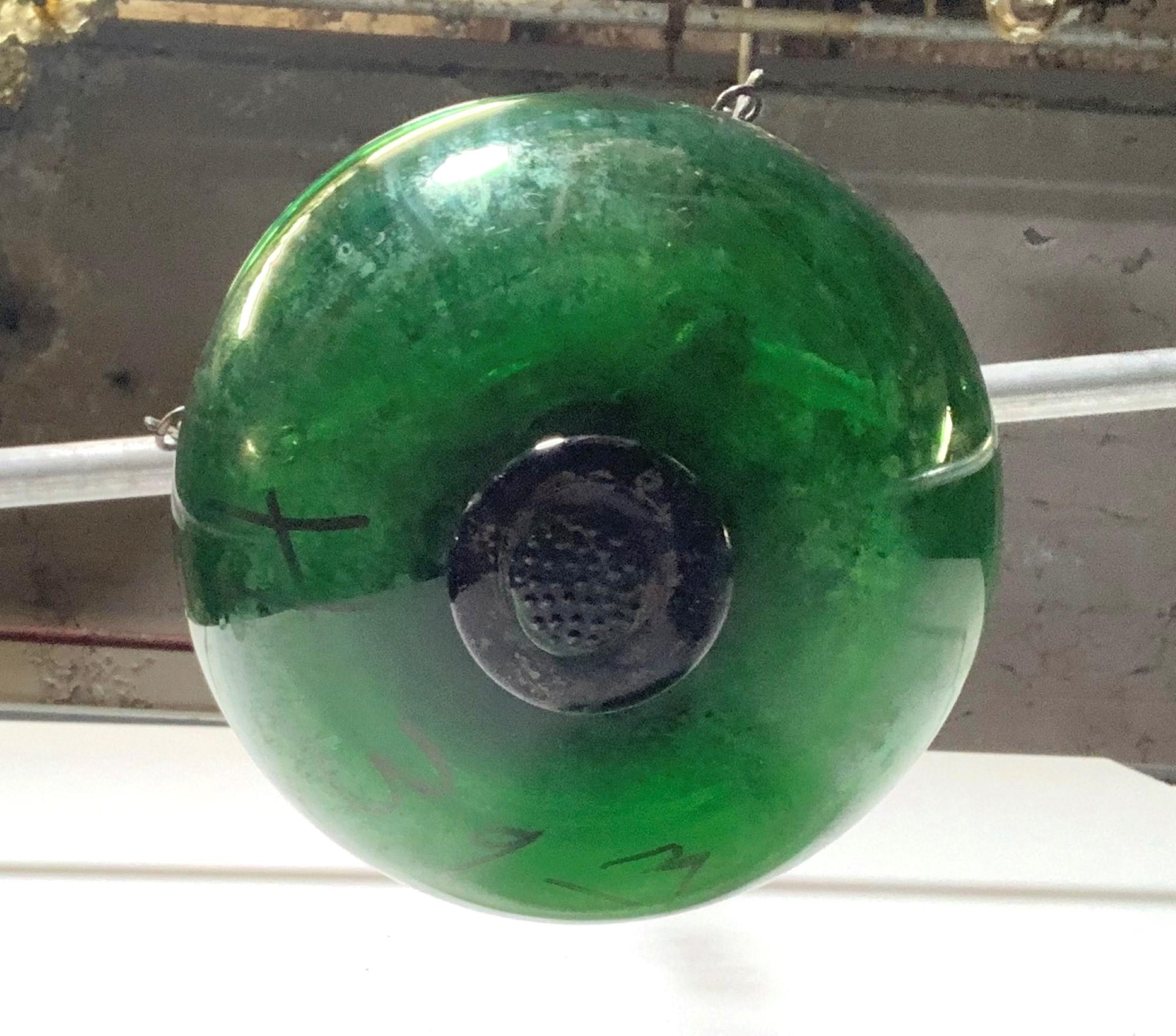 20th Century Antique Green Hand Blown Glass Bell Jar Pendant Light Brass Finished Hardware