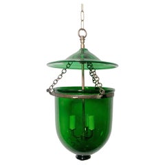 Antique Green Hand Blown Glass Bell Jar Pendant Light Brass Finished Hardware