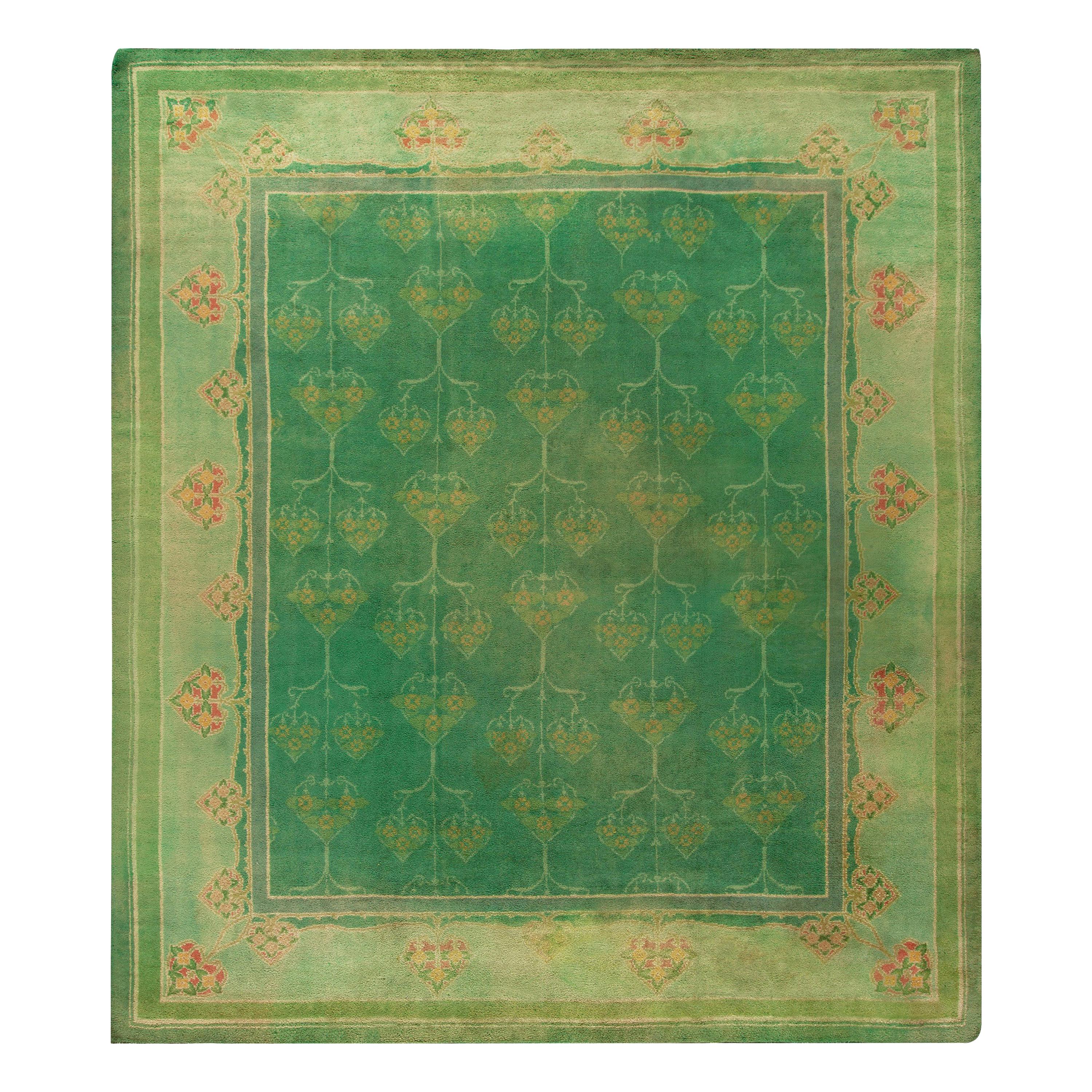 Early 20th Century Irish Donegal Green Handwoven Wool Rug For Sale at