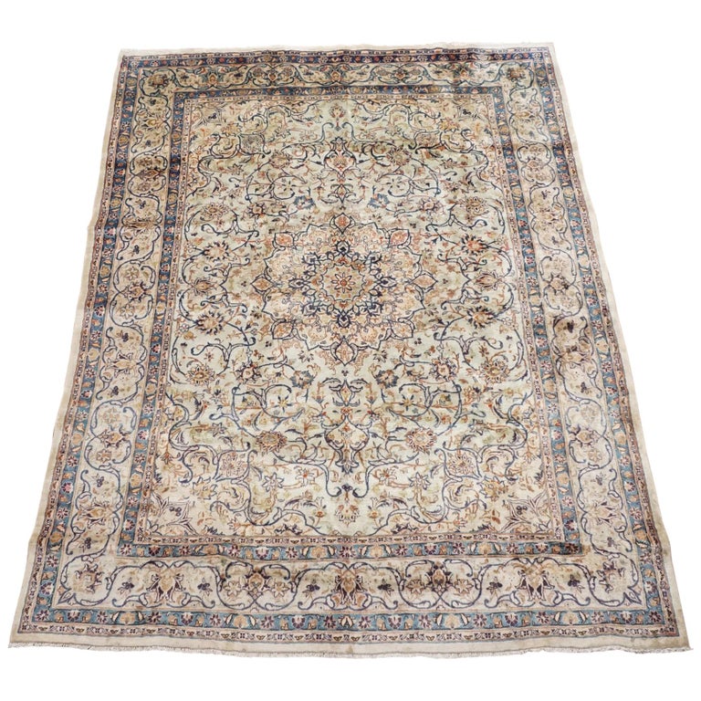 Antique Green Kashan Rug, circa 1940 For Sale at 1stDibs