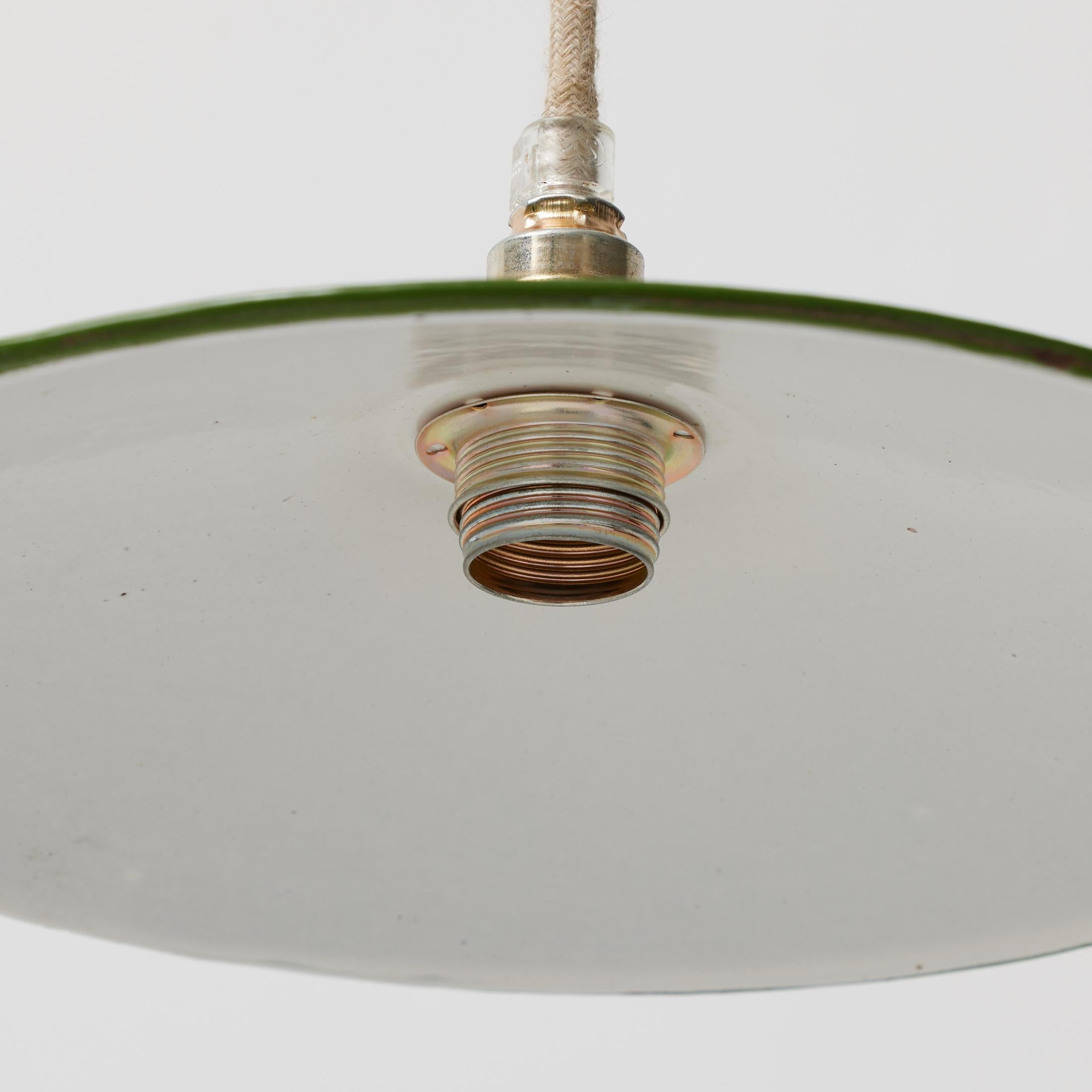 Antique Green Lacquered Metal Ceiling Lamp, Early 20th Century, France For Sale 5
