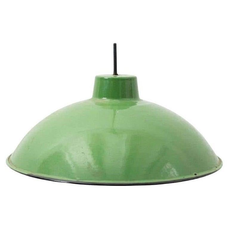 Mid-Century Modern Antique Green Lacquered Metal Ceiling Lamp, Early 20th Century, France For Sale