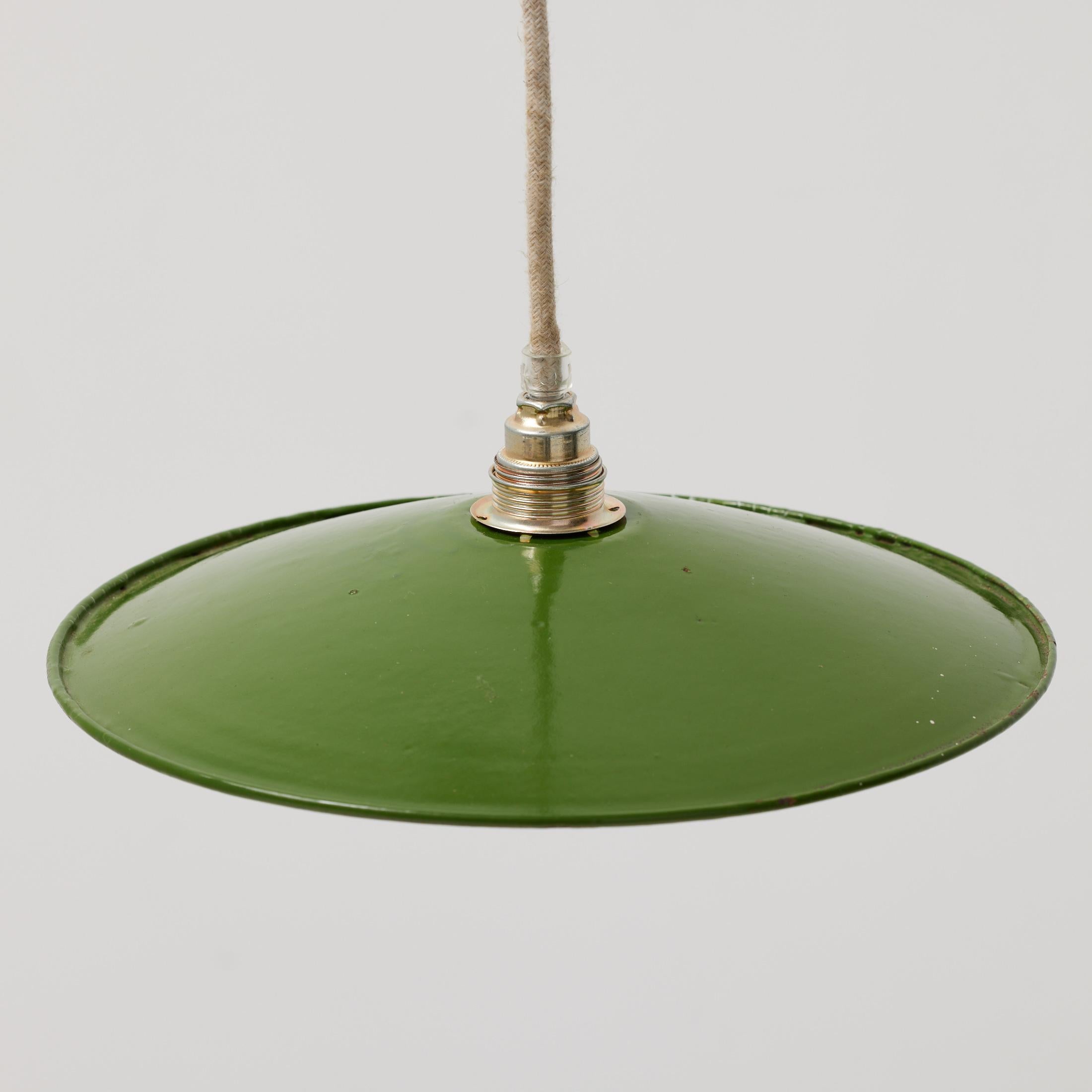 French Antique Green Lacquered Metal Ceiling Lamp, Early 20th Century, France For Sale