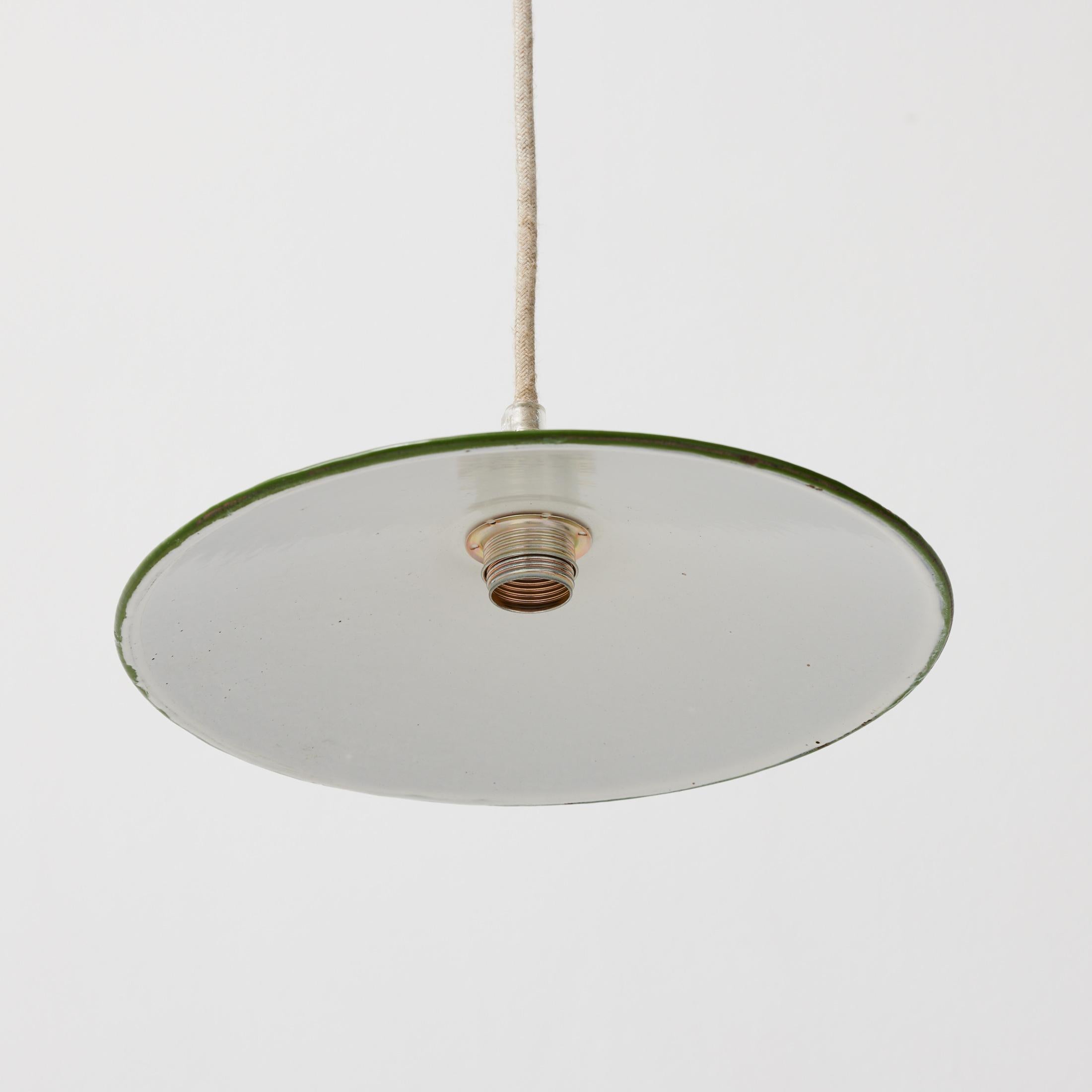 Antique Green Lacquered Metal Ceiling Lamp, Early 20th Century, France For Sale 1