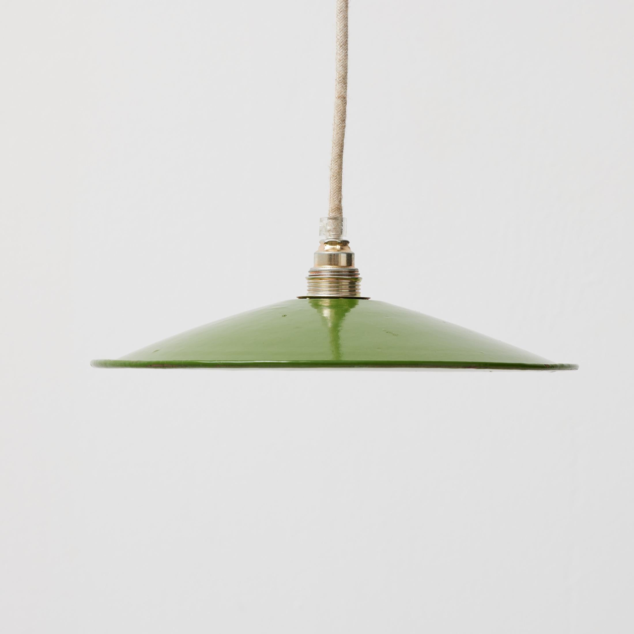 Antique Green Lacquered Metal Ceiling Lamp, Early 20th Century, France For Sale 2