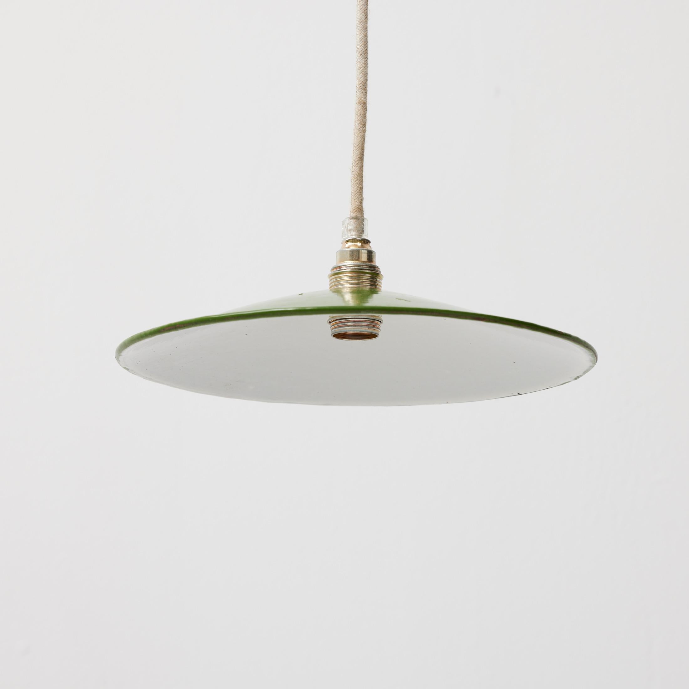 Antique Green Lacquered Metal Ceiling Lamp, Early 20th Century, France For Sale 3