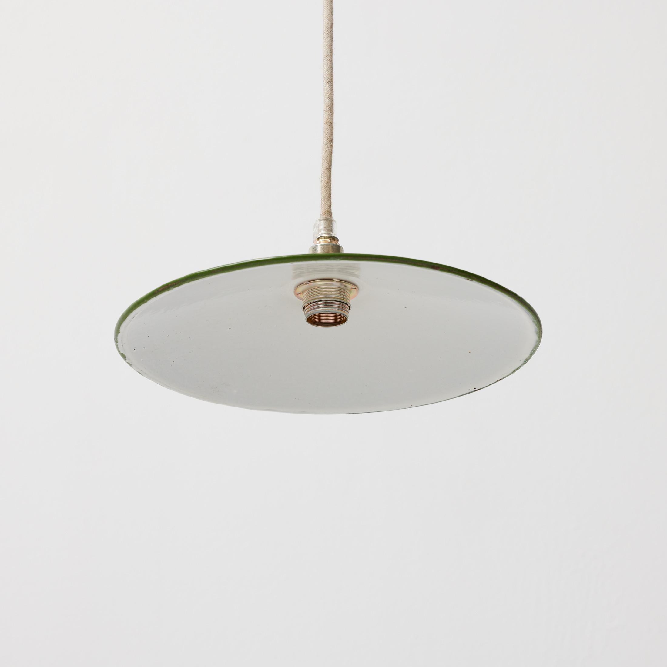 Antique Green Lacquered Metal Ceiling Lamp, Early 20th Century, France For Sale 4