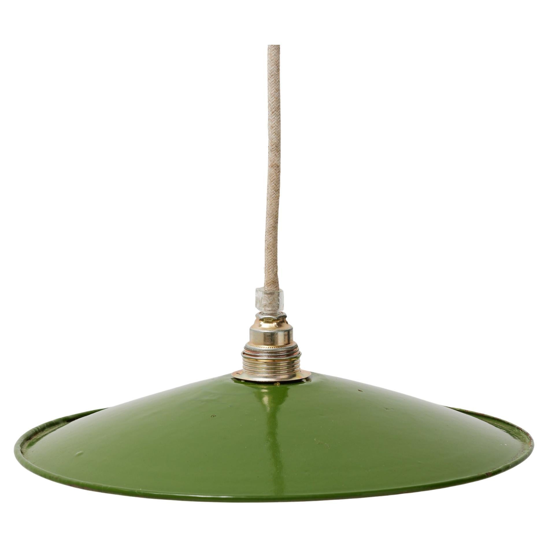 Antique Green Lacquered Metal Ceiling Lamp, Early 20th Century, France
