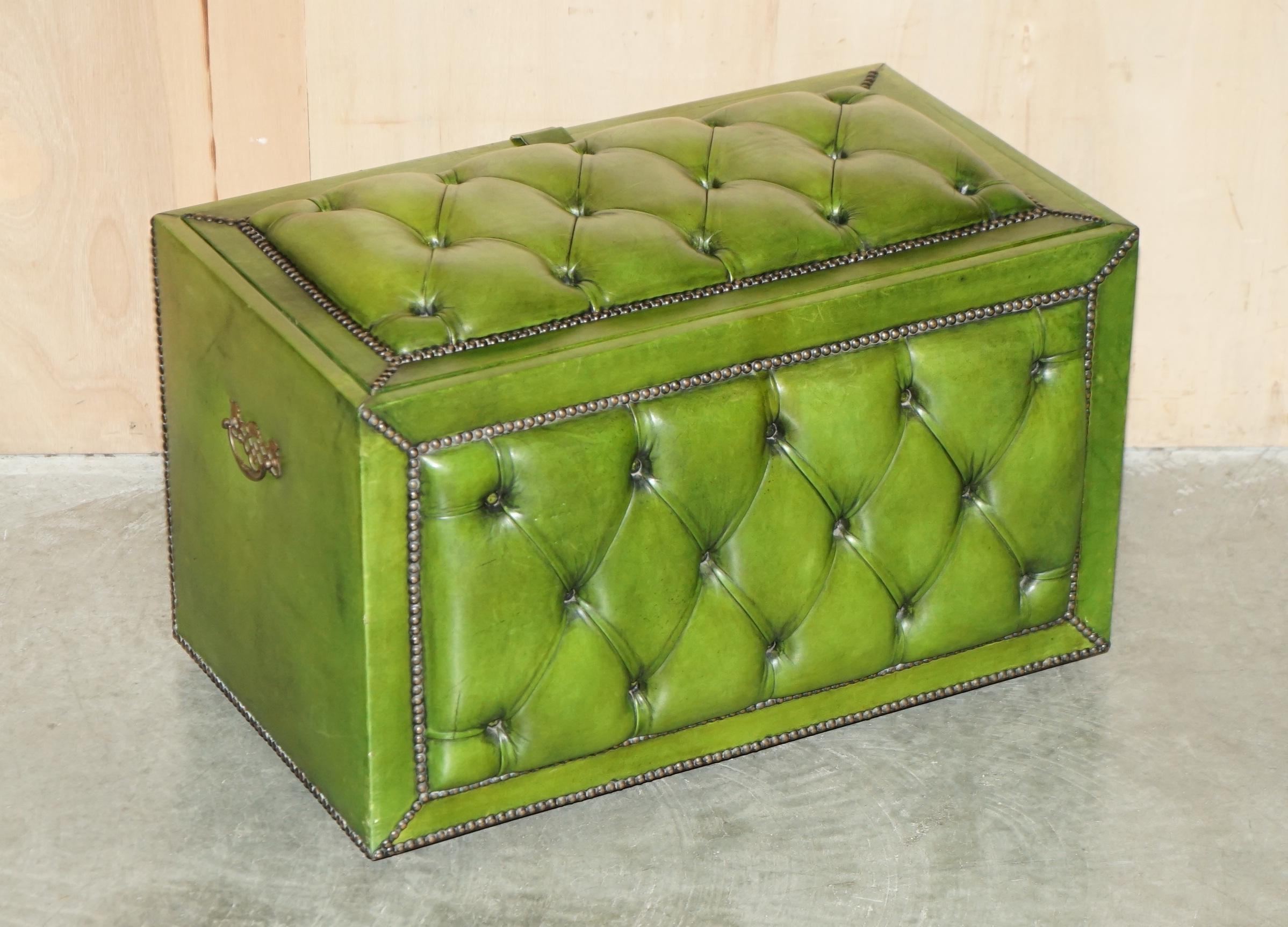 Royal House Antiques

Royal House Antiques is delighted to offer for sale this absolutely exquisite hand made in England circa 1900 Green leather Chesterfield tufted ottoman with internal storage and reversible card games top 

Please note the