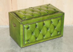 ANTiQUE GREEN LEATHER CHESTERFIELD OTTOMAN BENCH SEAT REVERSIBLE COFFEE TABLE