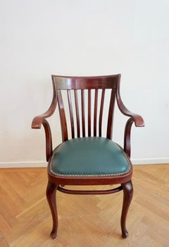 Antique Green Leather Model 519F Armchair by Adolf Loos for  Thonet Wien.