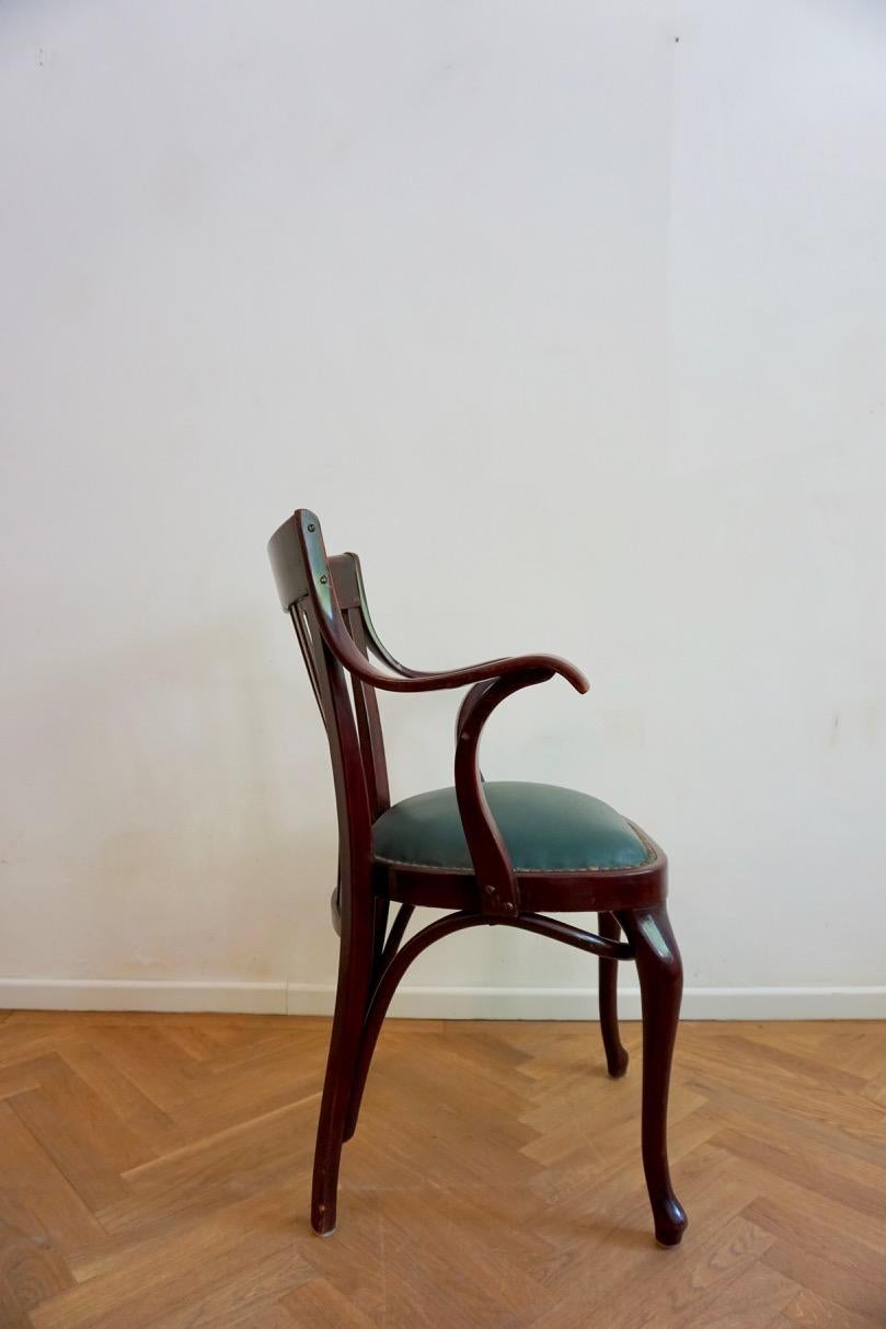 Austrian Antique Green Leather Model 519F Armchair by Adolf Loos for  Thonet Wien.