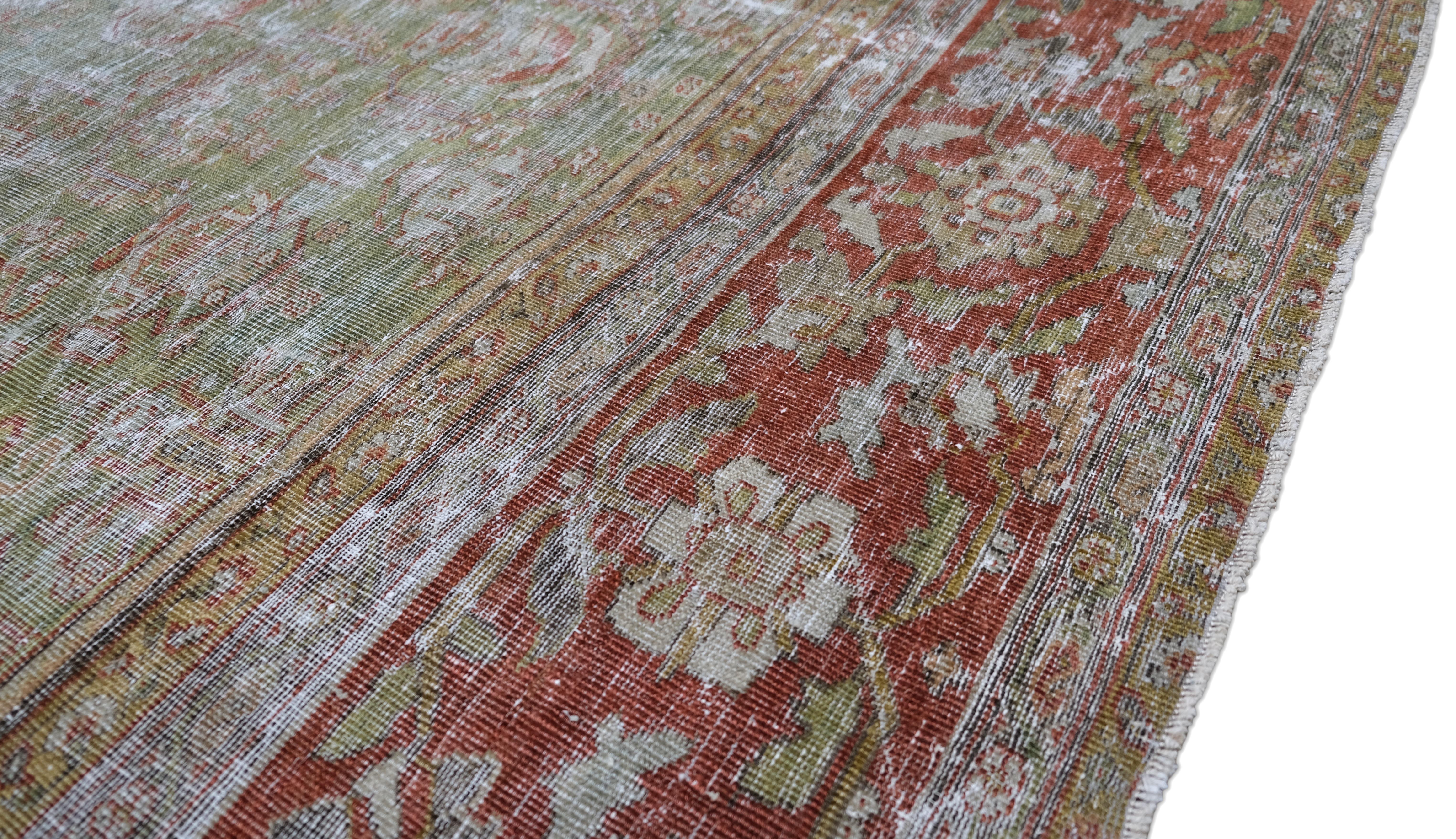 Persian Antique Green Mahal Wool Rug 8'10''x11'6'' For Sale