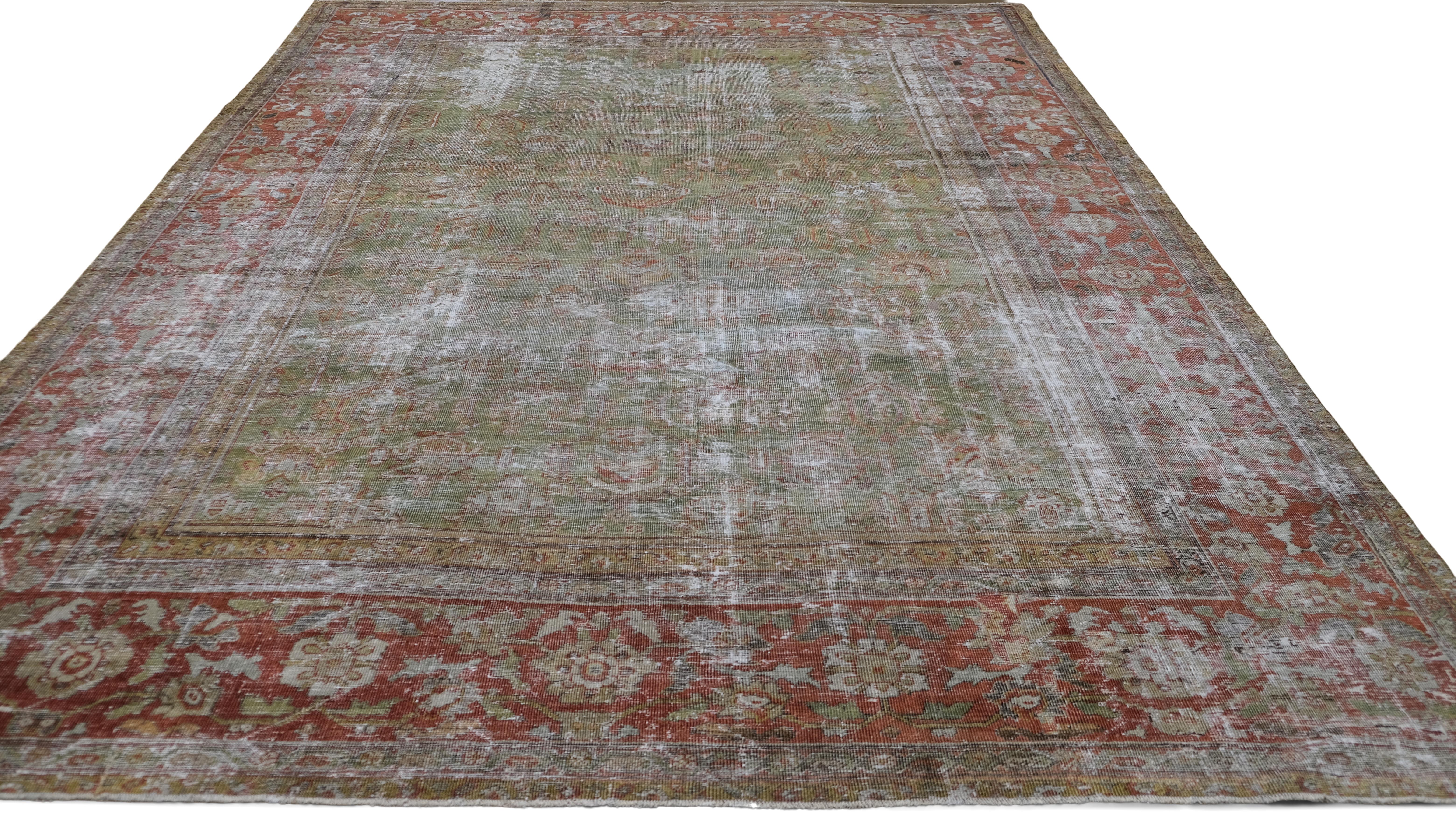 Hand-Knotted Antique Green Mahal Wool Rug 8'10''x11'6'' For Sale