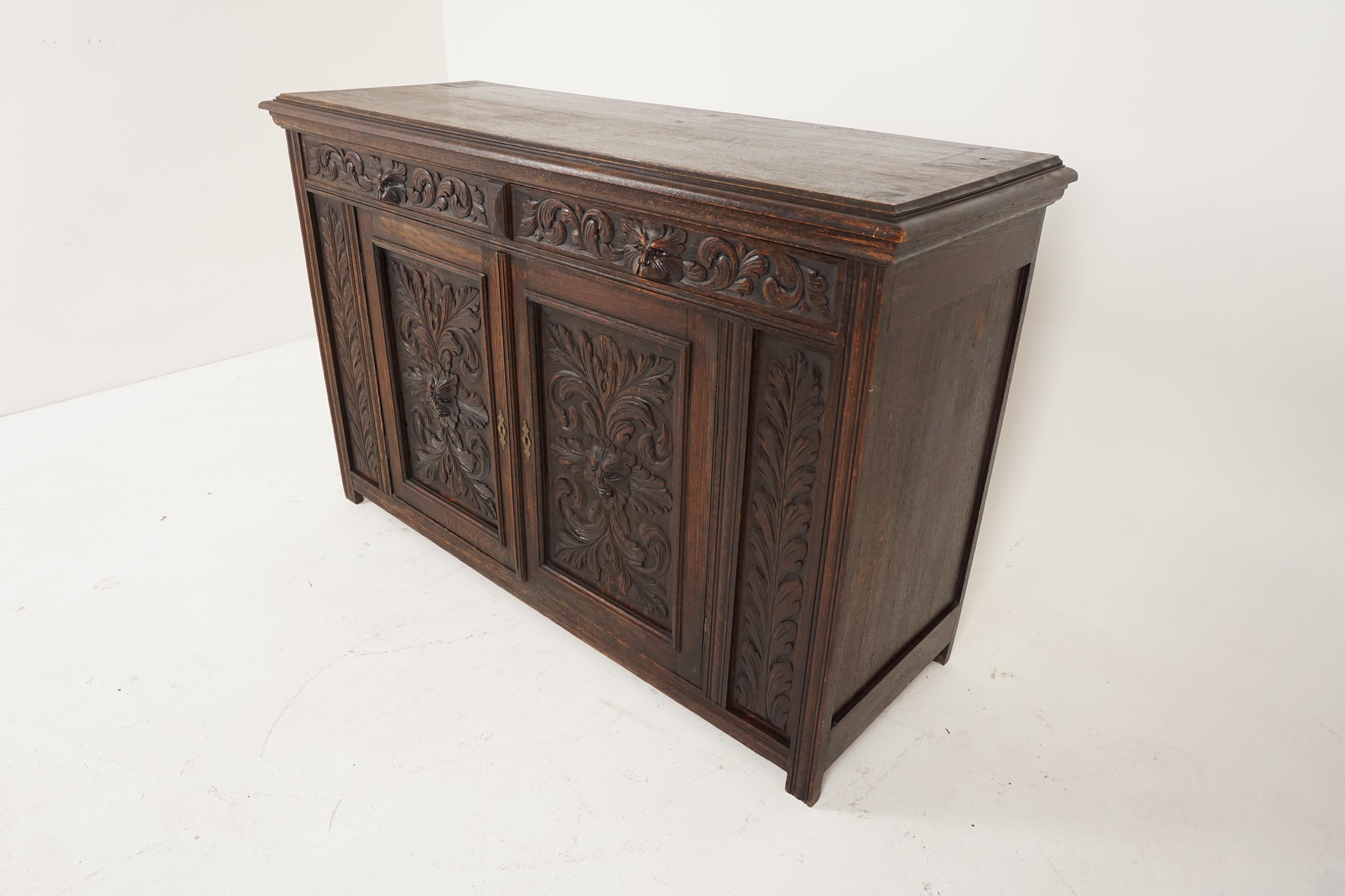 Late 19th Century Antique Green Man Gothic Carved Oak Sideboard, Buffet, Scotland 1880, B2254