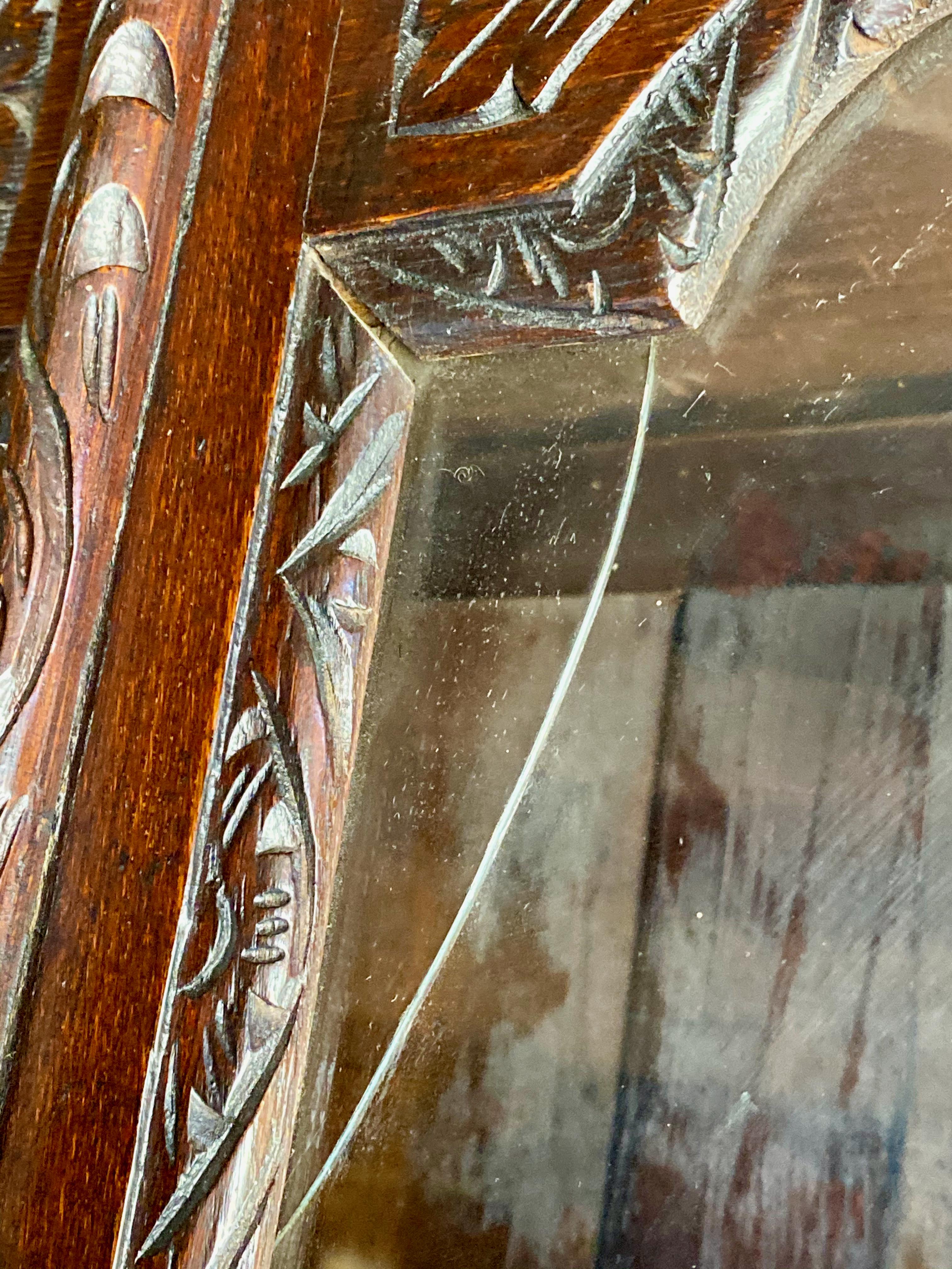 Antique Green Man Oak Bookcase Gothic Glazed Two Doors Victorian circa 1870 In Good Condition In Longdon, Tewkesbury