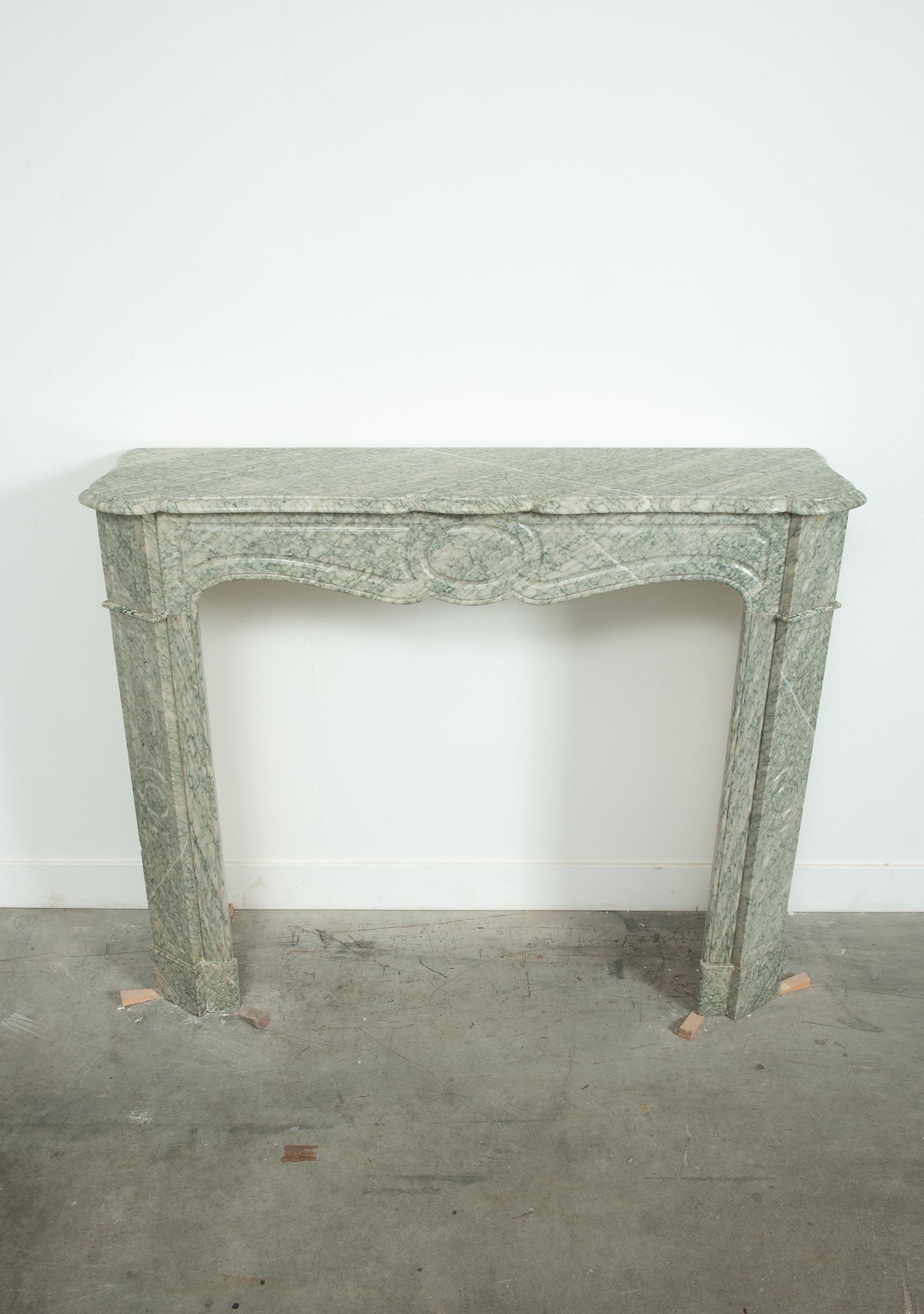 French Antique Green Marble Fireplace Mantel For Sale