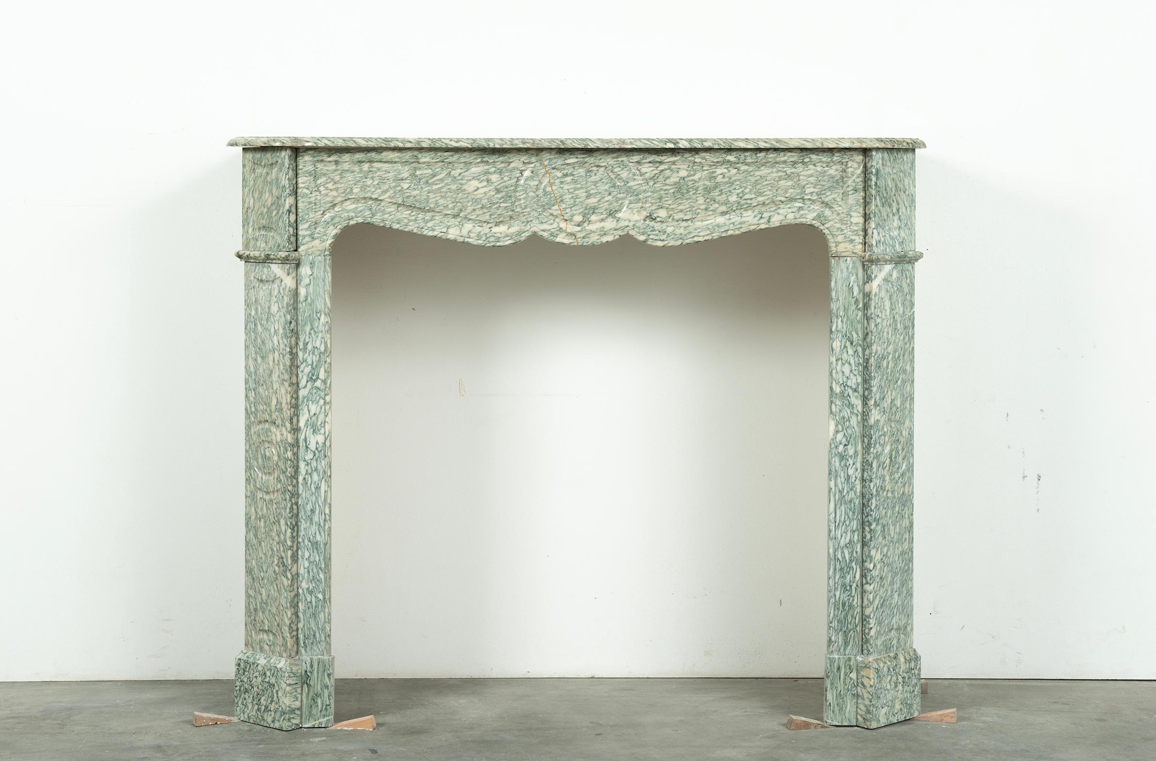 French Antique Green Marble Louis XV Fireplace