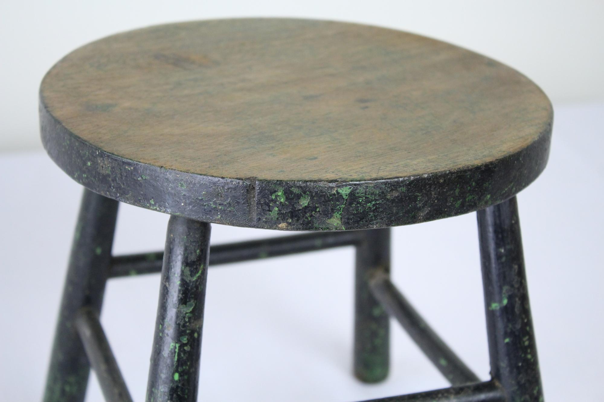 Painted Antique Green Milking Stool