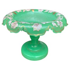 Antique Green Opaline Uranium Glass Tazza Bowl, 19th Century