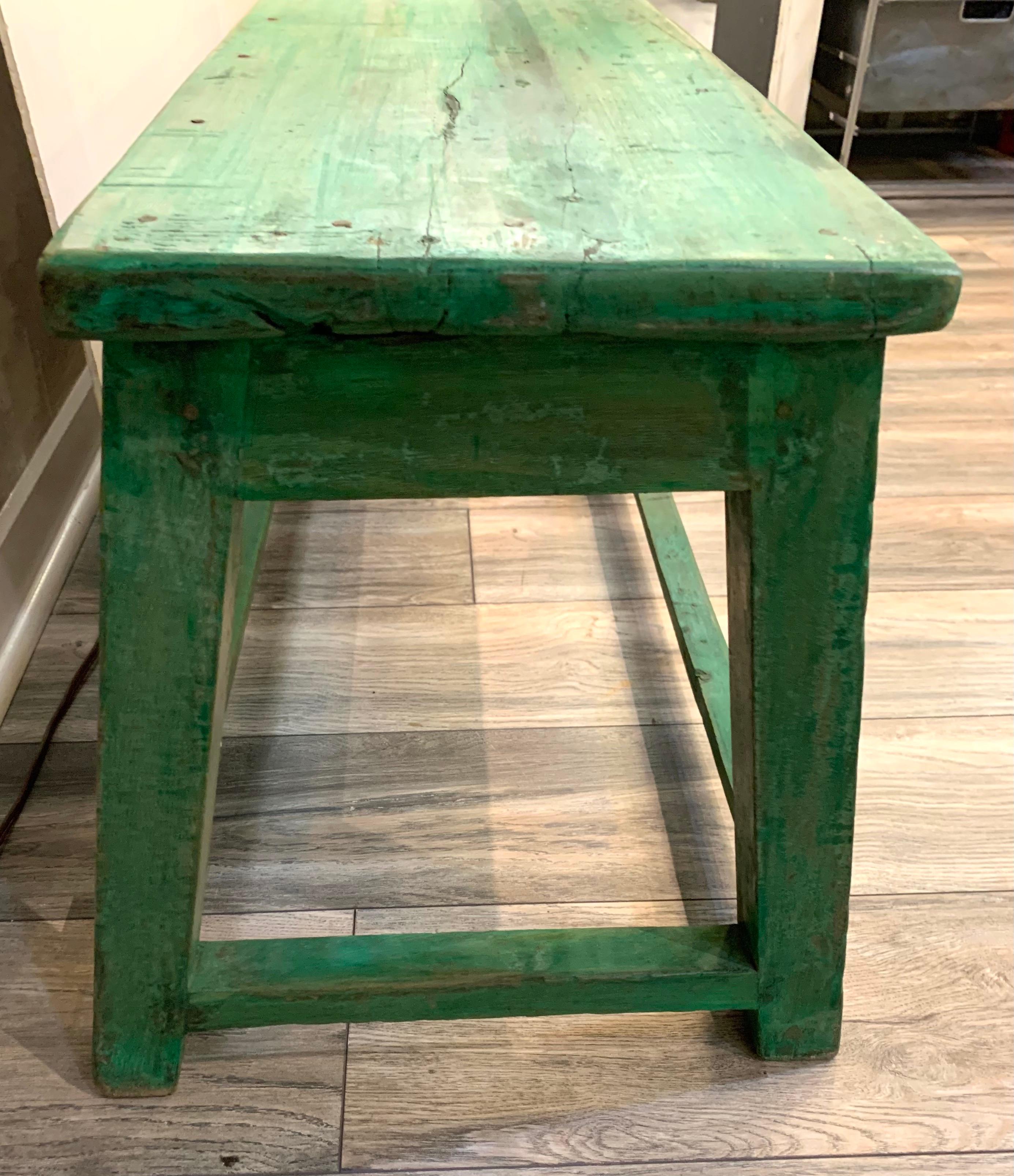 American Antique Green Painted Bench