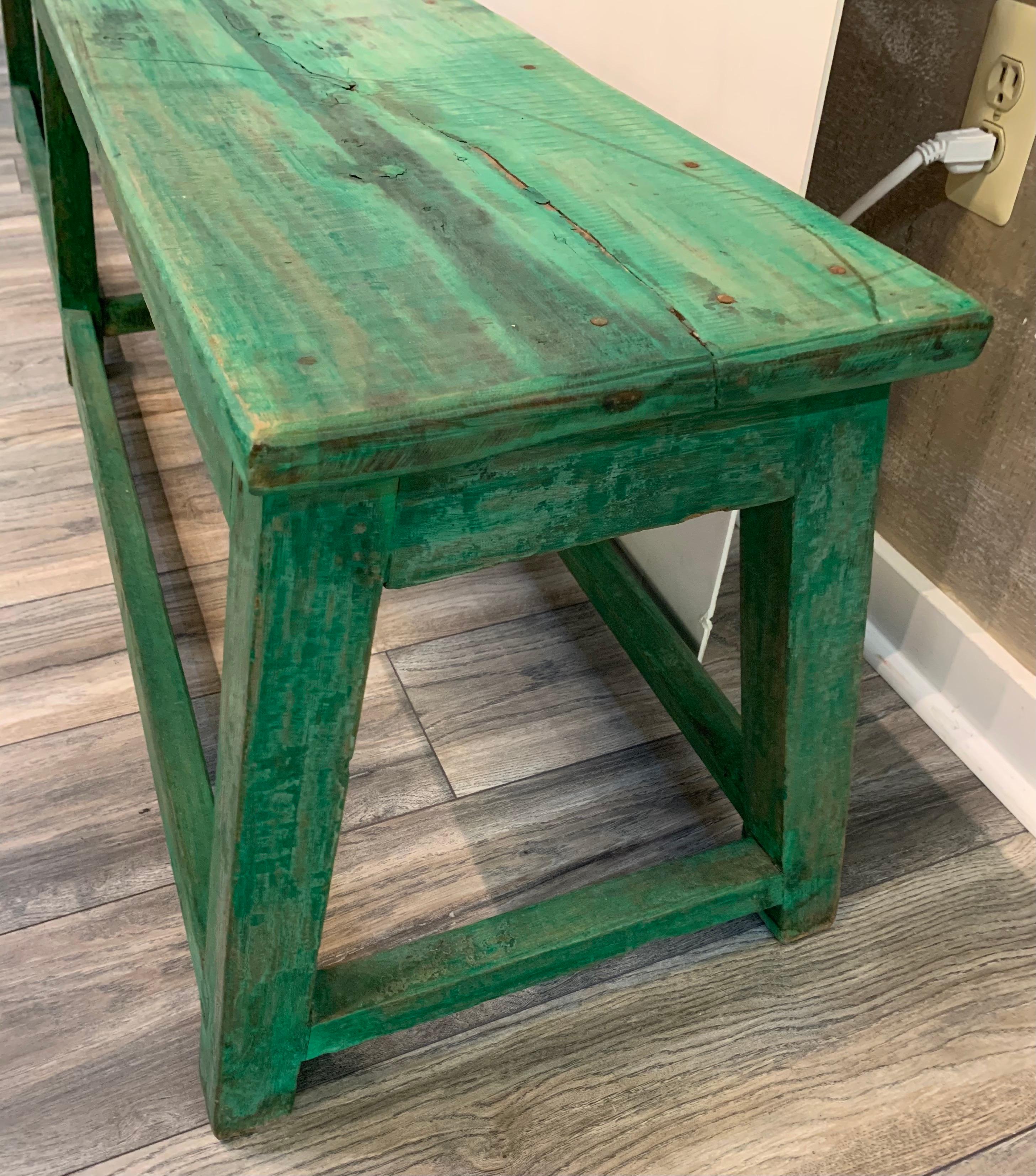 Antique Green Painted Bench In Good Condition In West Hartford, CT
