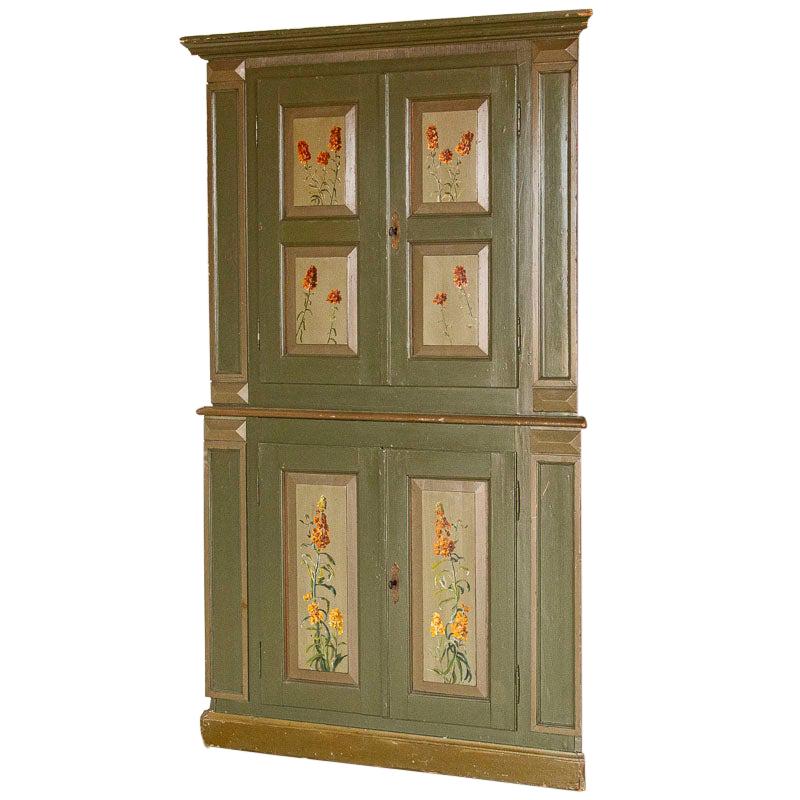 Antique Original Painted Corner Cupboard Dated 1847 at 1stDibs