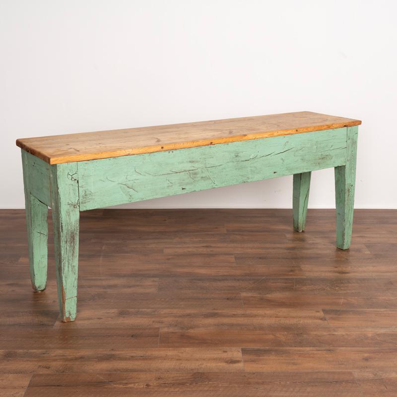 Antique Green Painted Farm Console Table With Pine Top In Good Condition In Round Top, TX