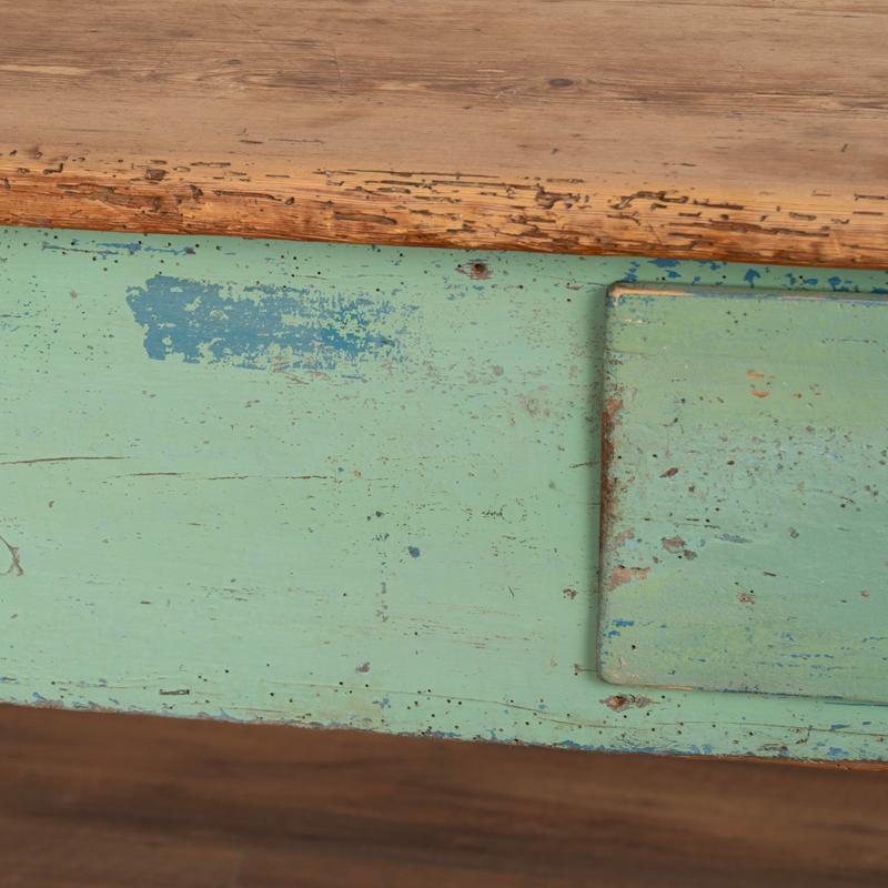 Wood Antique Green Painted Farm Console Table With Pine Top