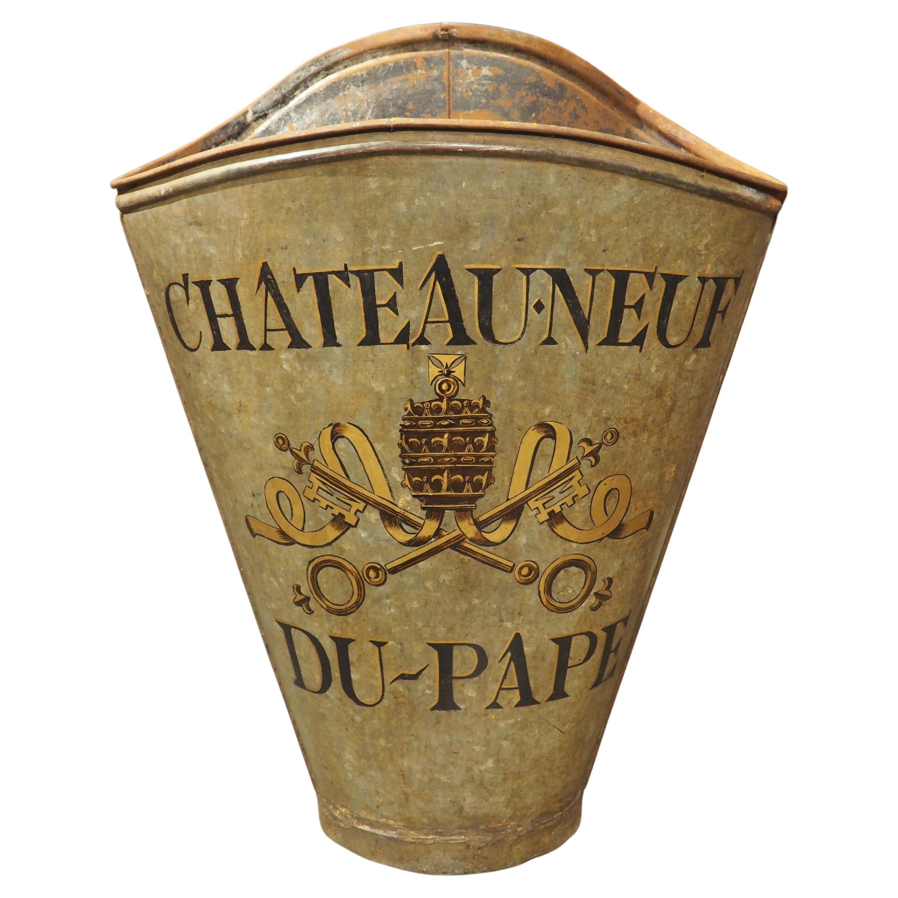 Antique Tall Silvery-Green Painted French Wine Hotte, Chateauneuf-du-Pape