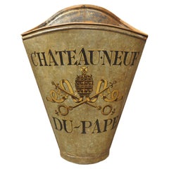 Antique Tall Silvery-Green Painted French Wine Hotte, Chateauneuf-du-Pape