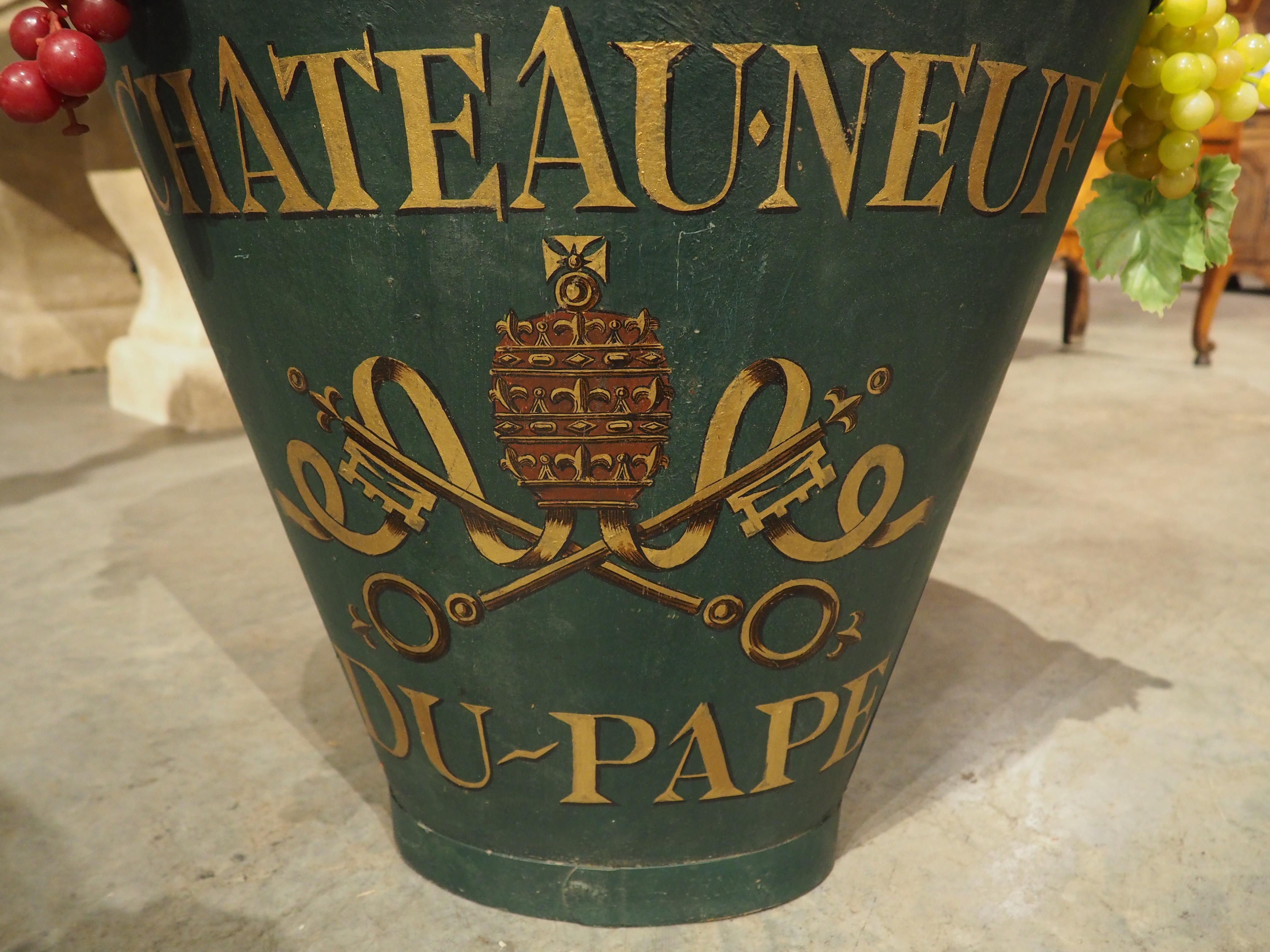 Hand-Painted Antique Green Painted French Wine Hotte from the Haute-Garonne For Sale