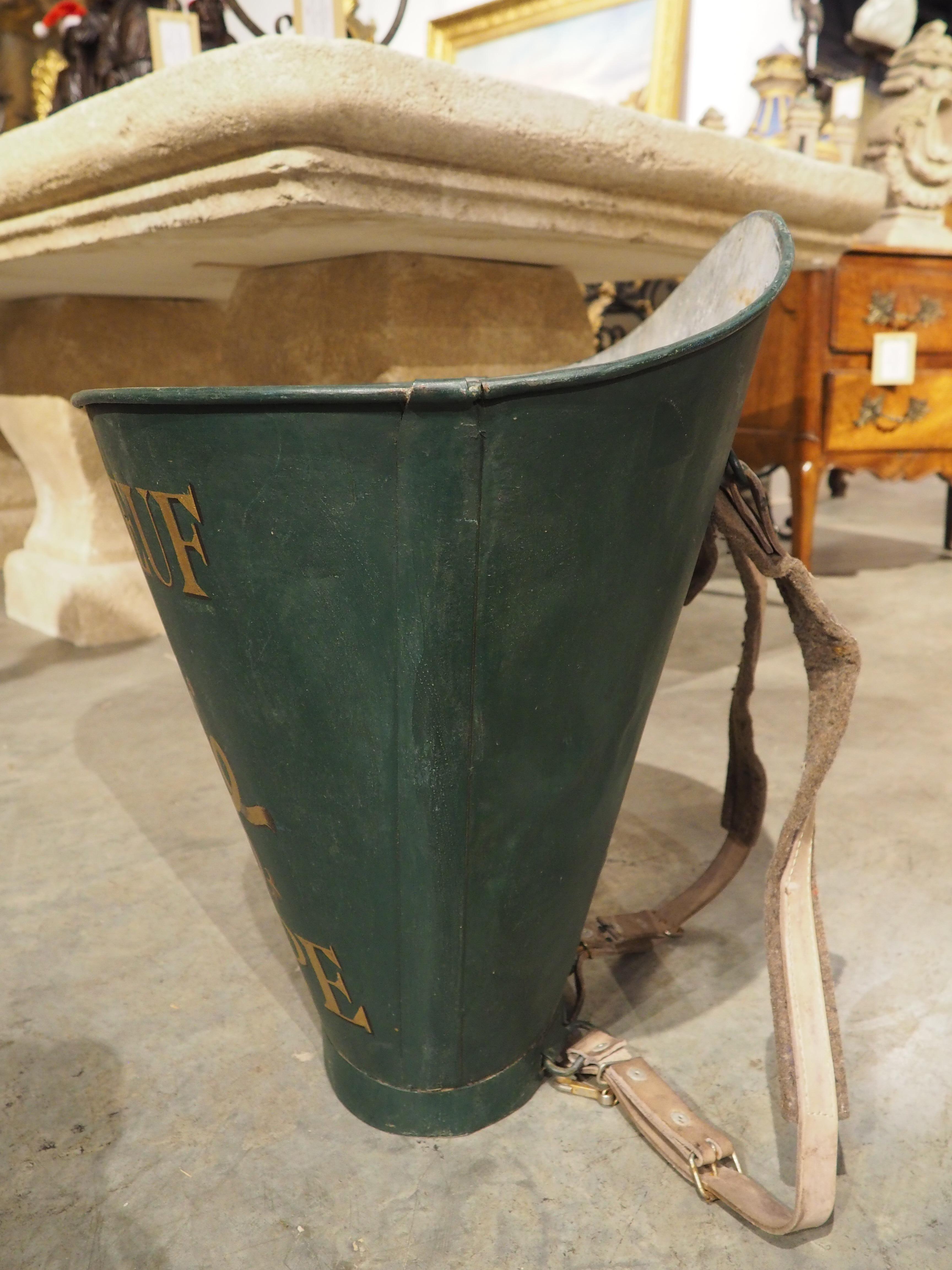 Metal Antique Green Painted French Wine Hotte from the Haute-Garonne For Sale