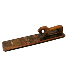 Used Green Painted Mangle Board with Carved Horse Handle from Denmark