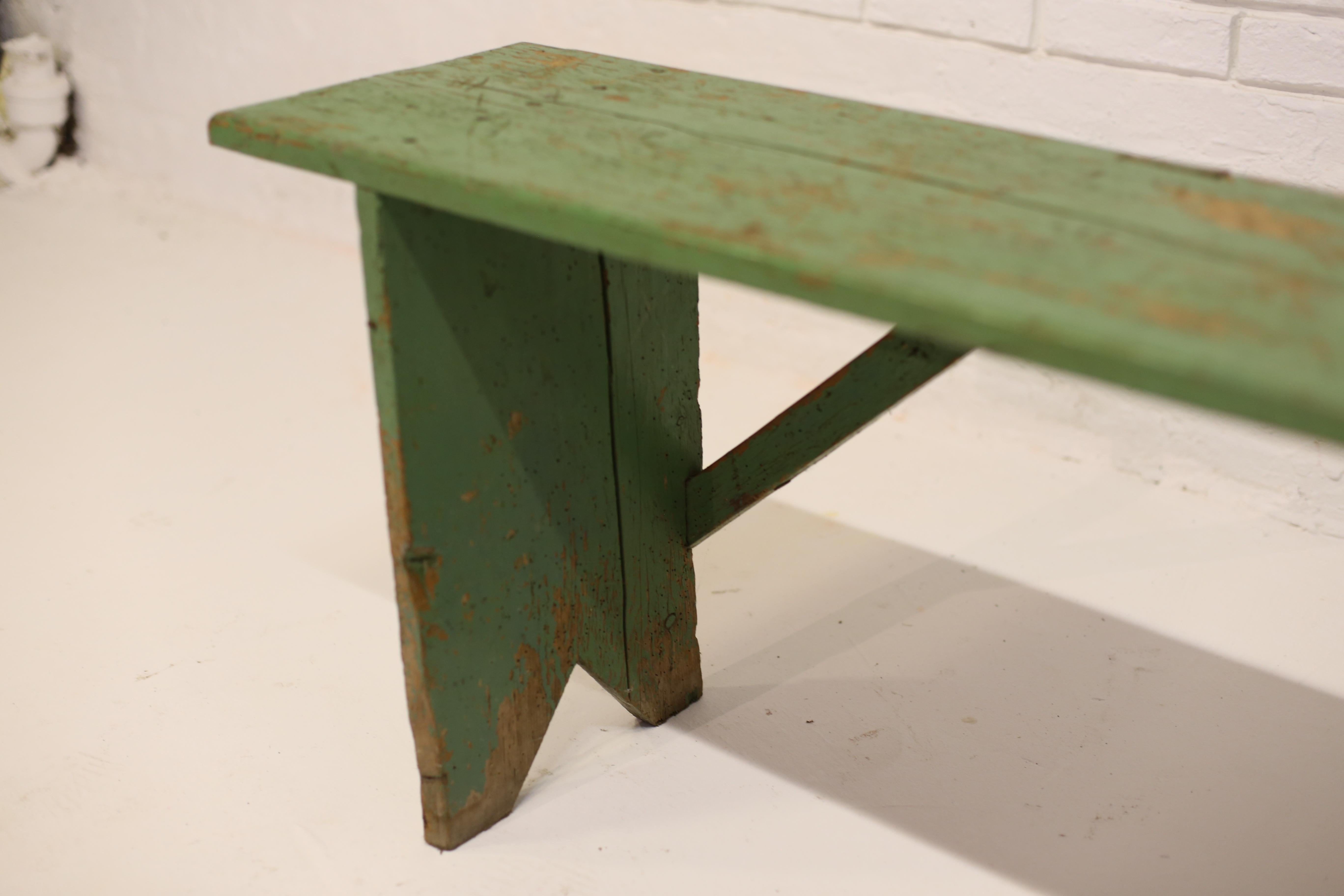 Antique Green Painted Pine Bench, Hungary, Early 20th Century For Sale 4
