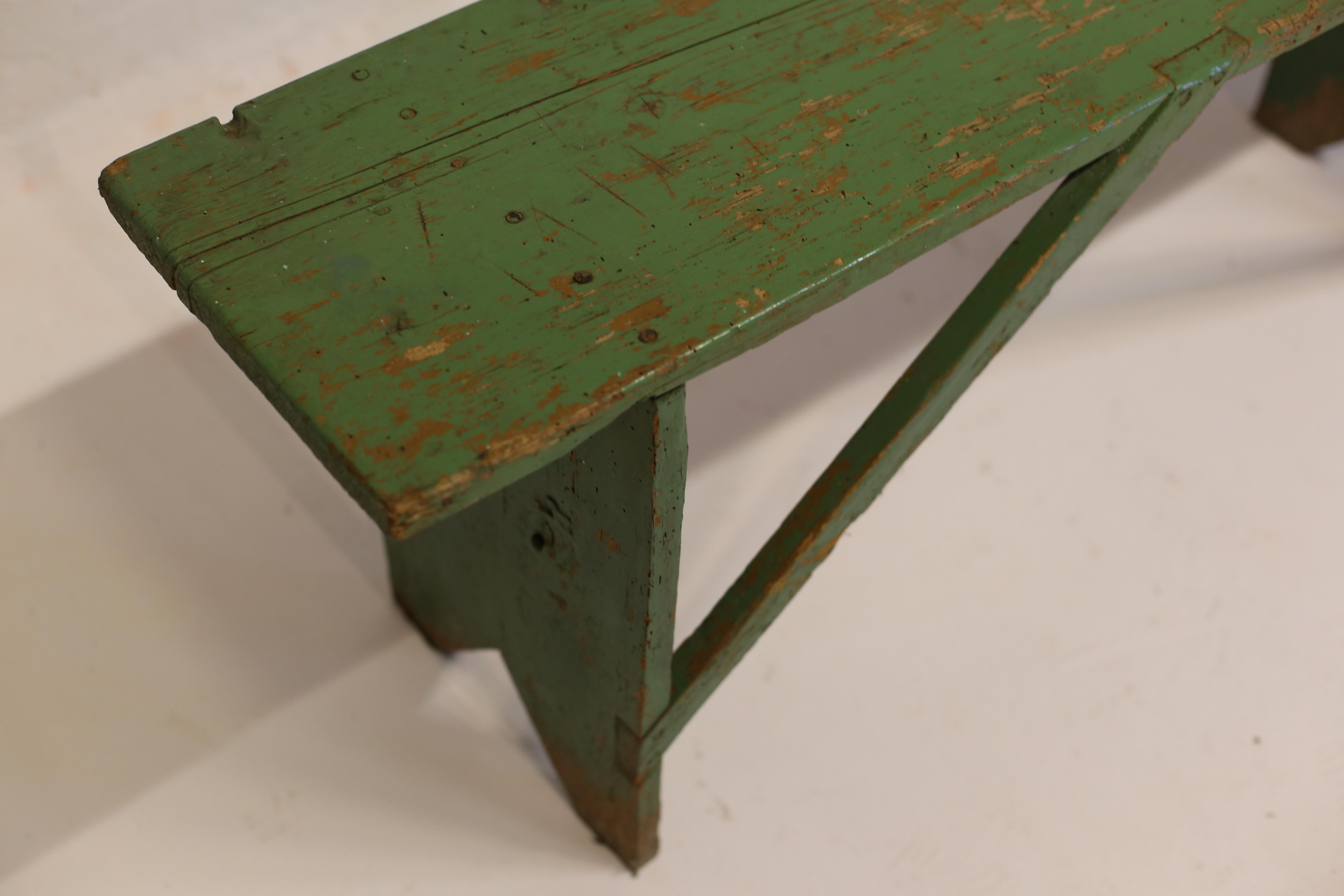 Antique Green Painted Pine Bench, Hungary, Early 20th Century For Sale 1