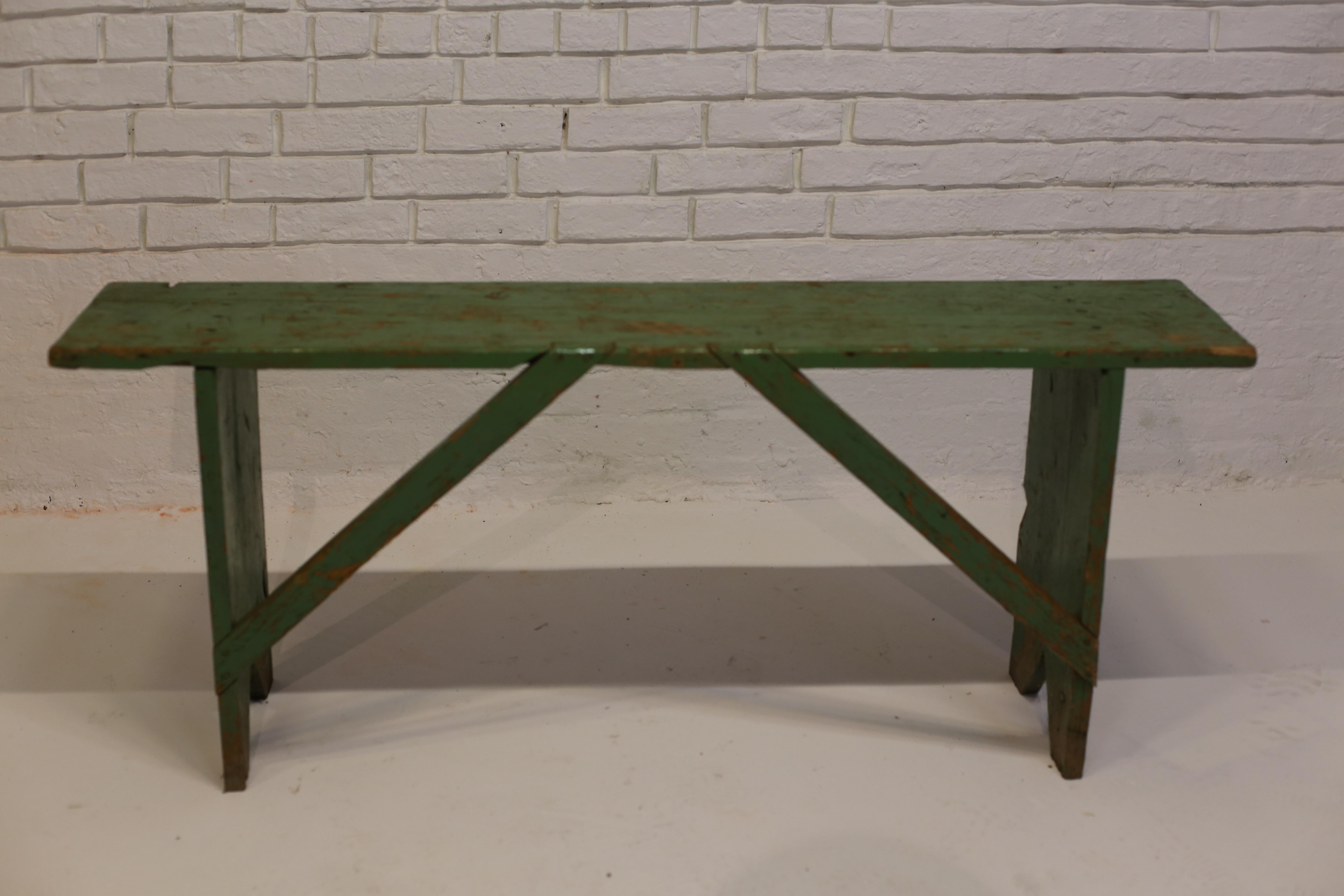 Antique Green Painted Pine Bench, Hungary, Early 20th Century For Sale 5
