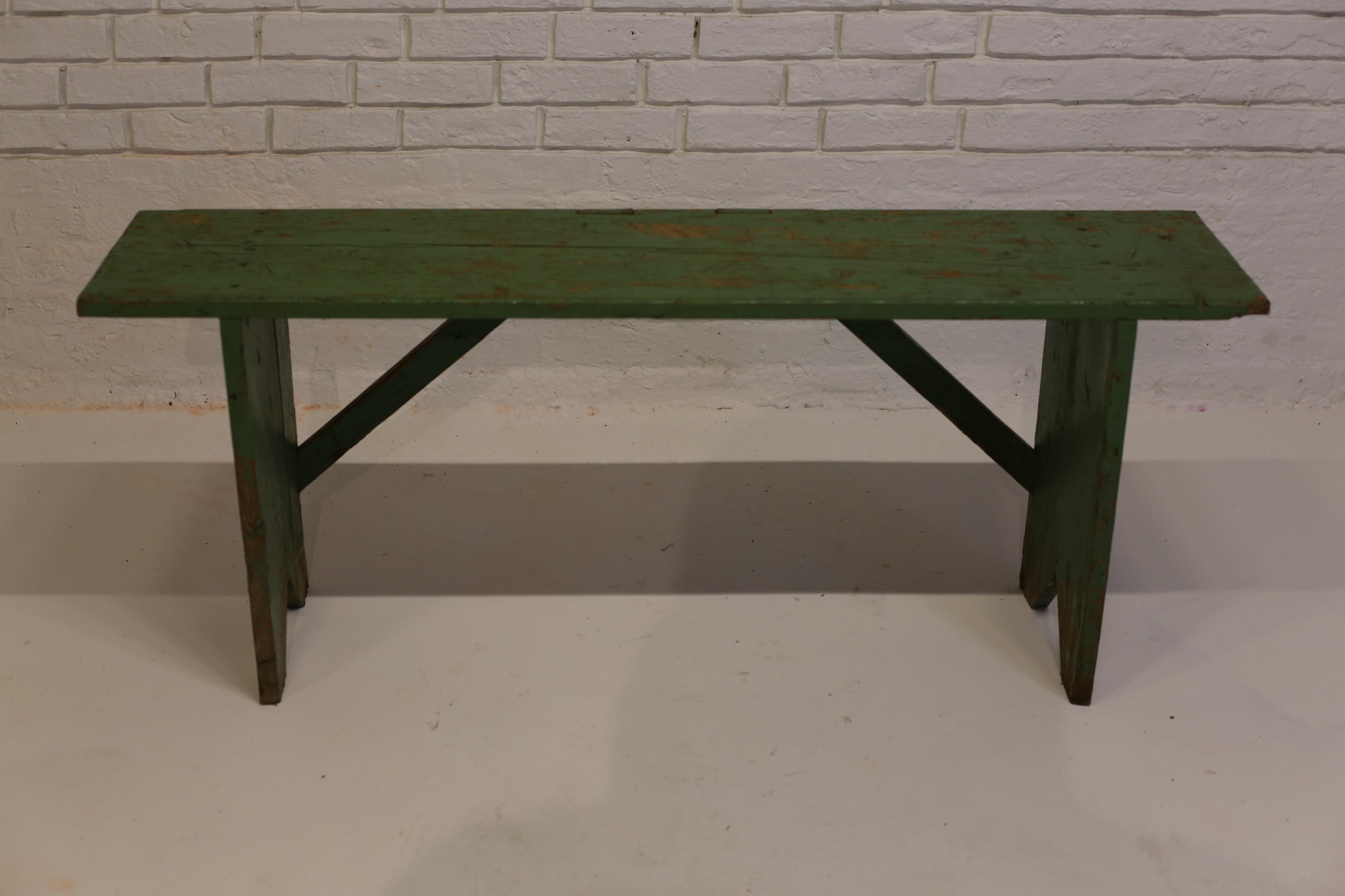 Antique Green Painted Pine Bench, Hungary, Early 20th Century For Sale 2